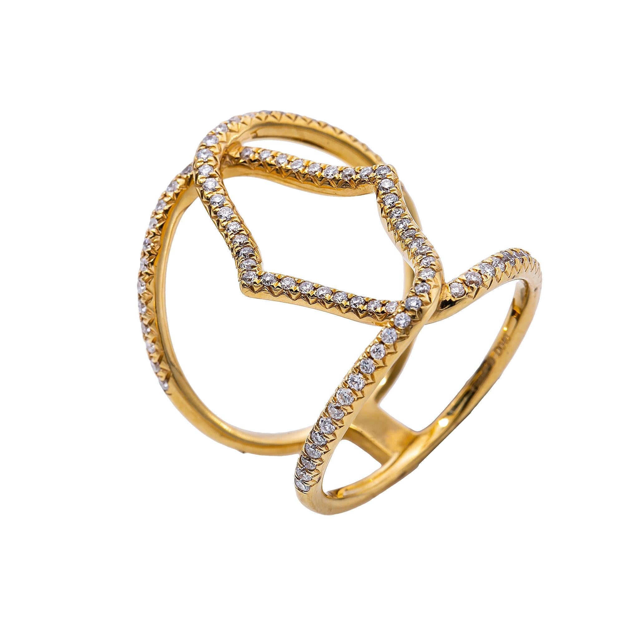 18K YELLOW GOLD DIAMOND DOUBLE CONNECTED CIRCLES RING 0.43 CT