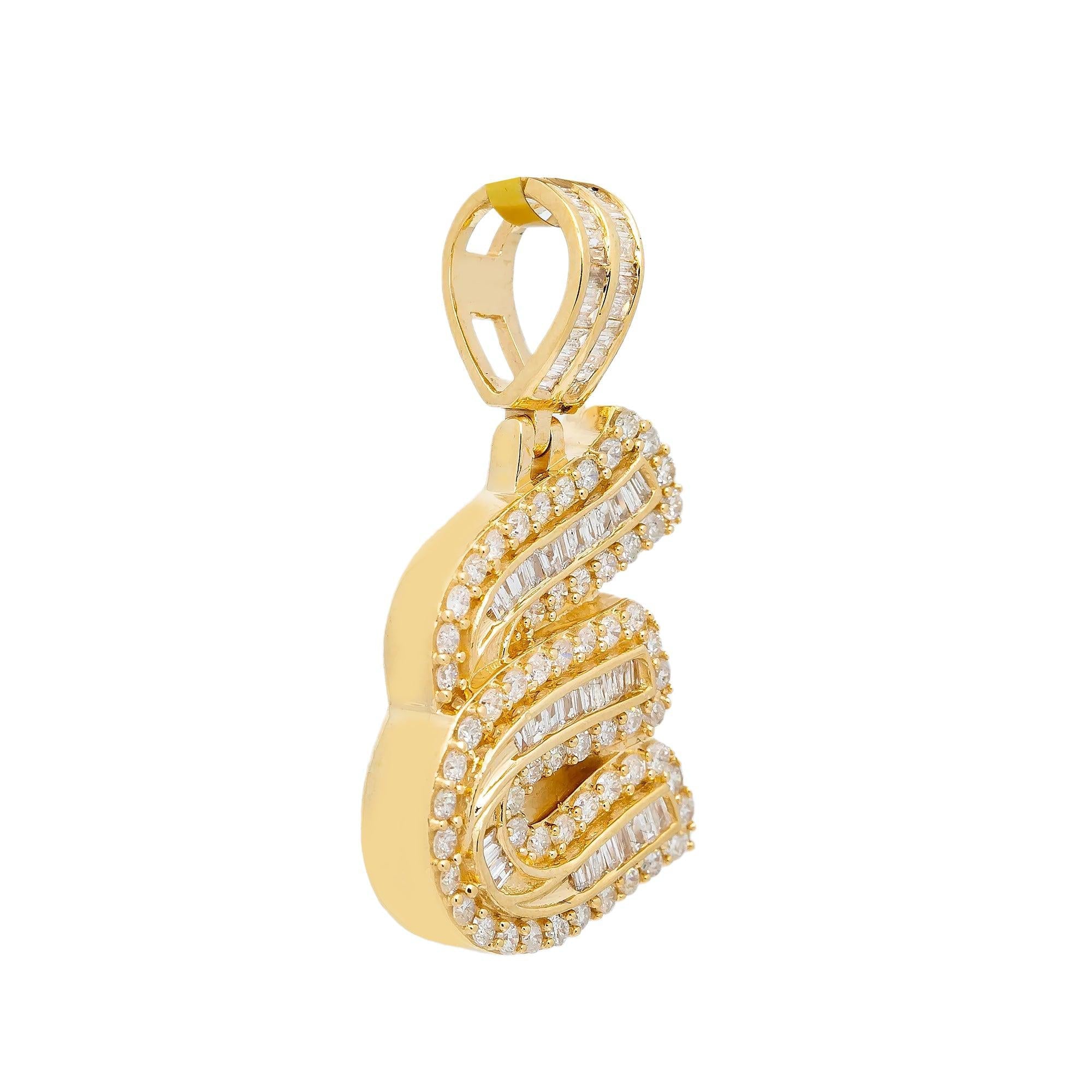 14K YELLOW GOLD DIAMOND LETTER E PENDANT 0.97 CT