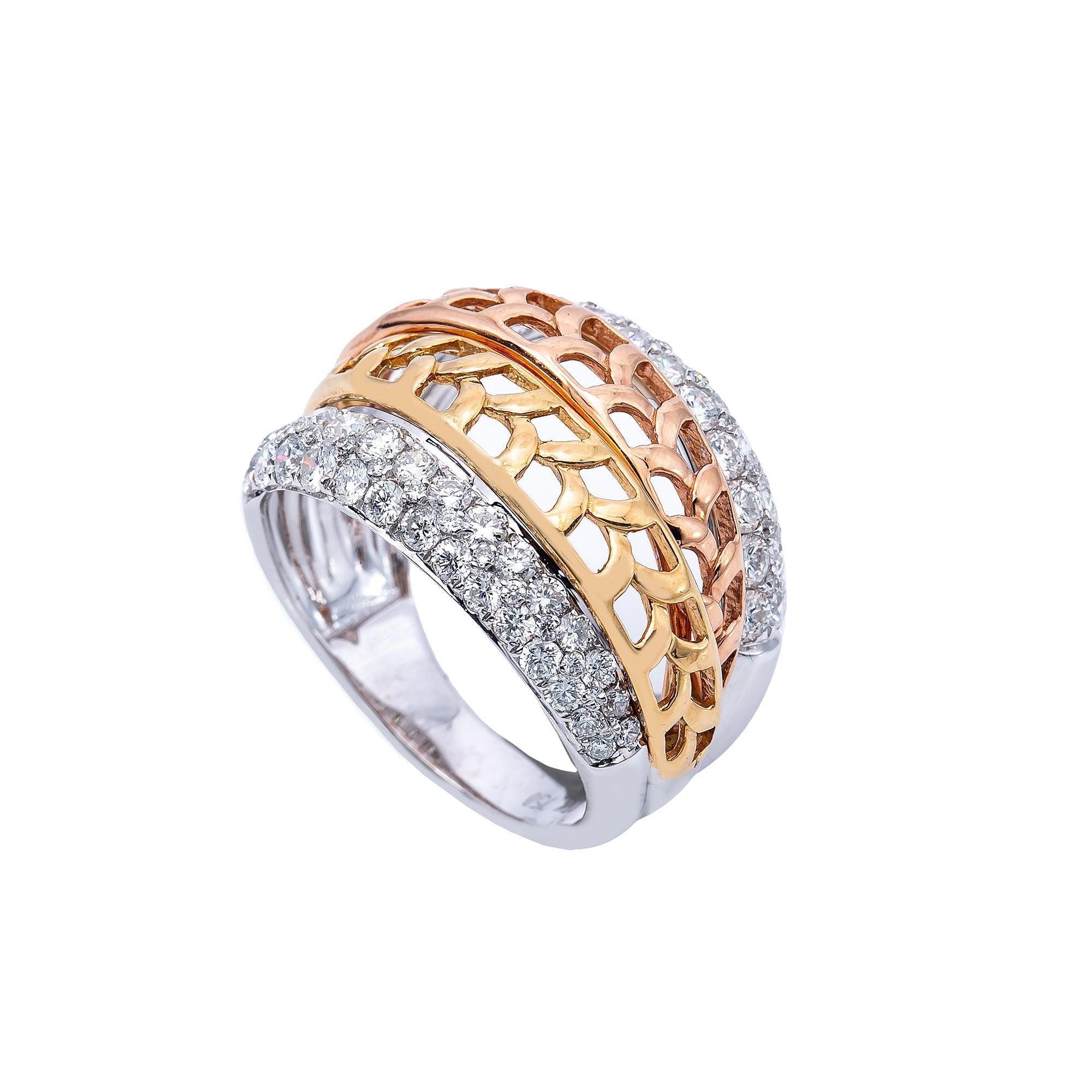 18K GOLD TRICOLOR ROUND DIAMOND RING 1.66 CT