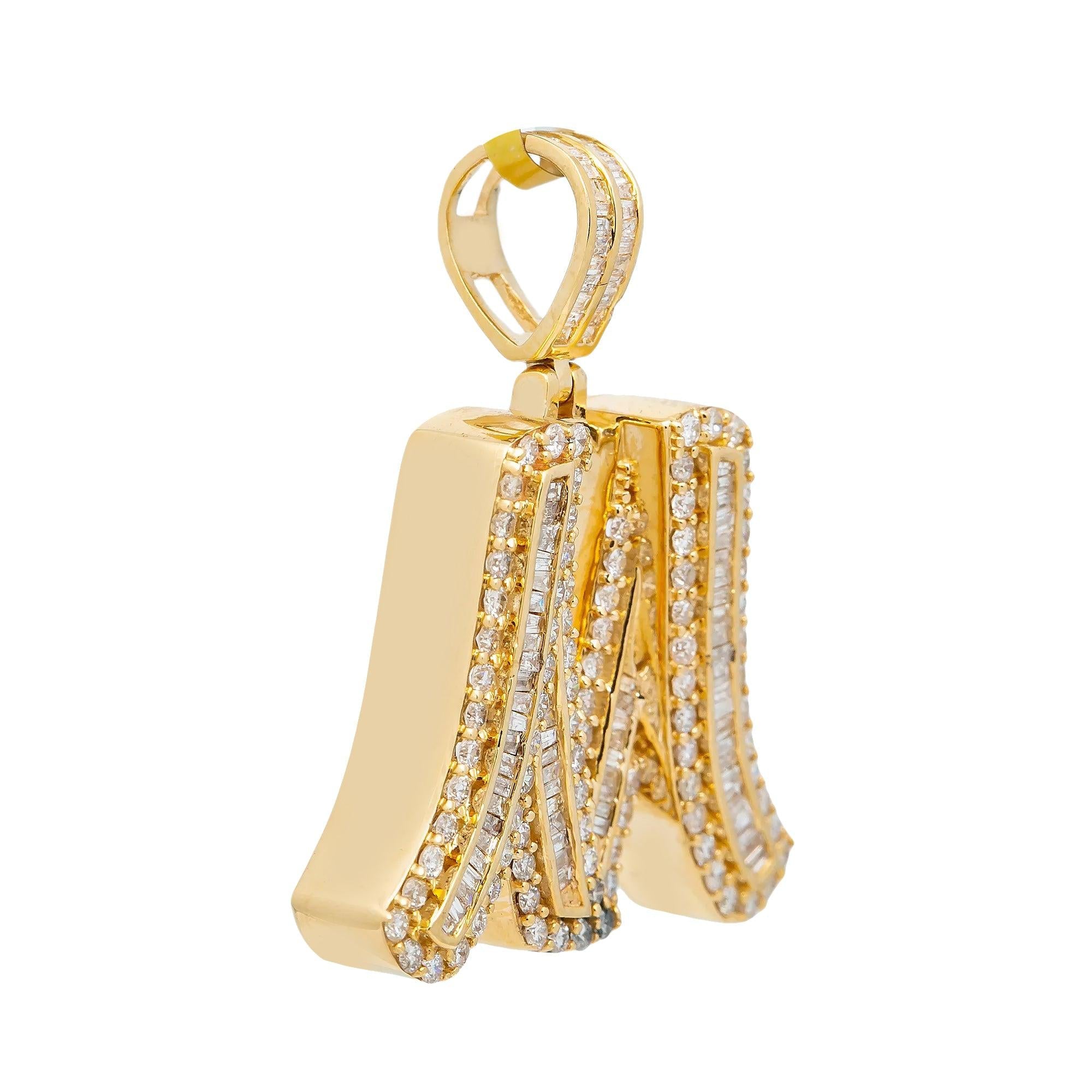 14K YELLOW GOLD DIAMOND LETTER M PENDANT 1.48 CT