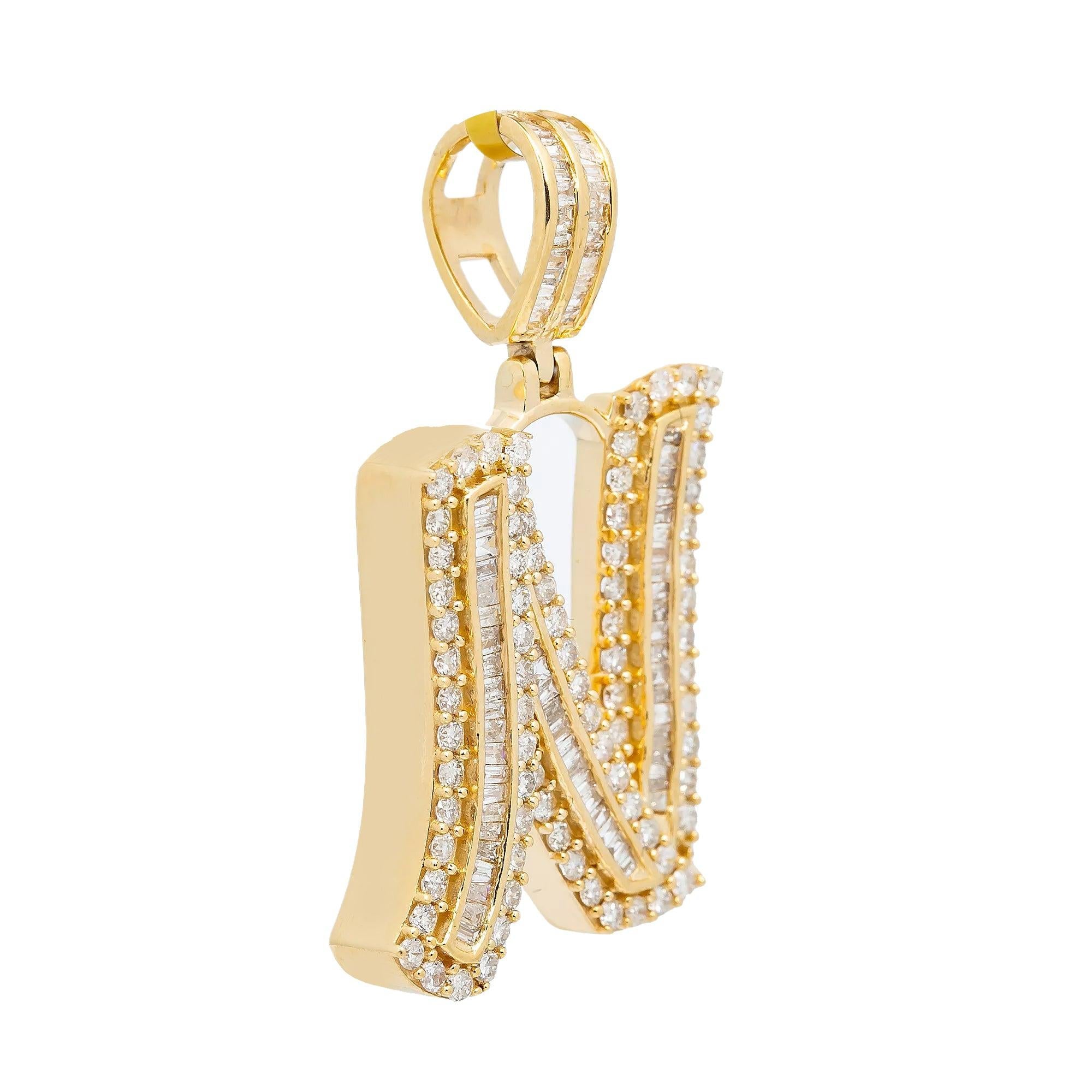 14K YELLOW GOLD DIAMOND LETTER N PENDANT 1.28 CT