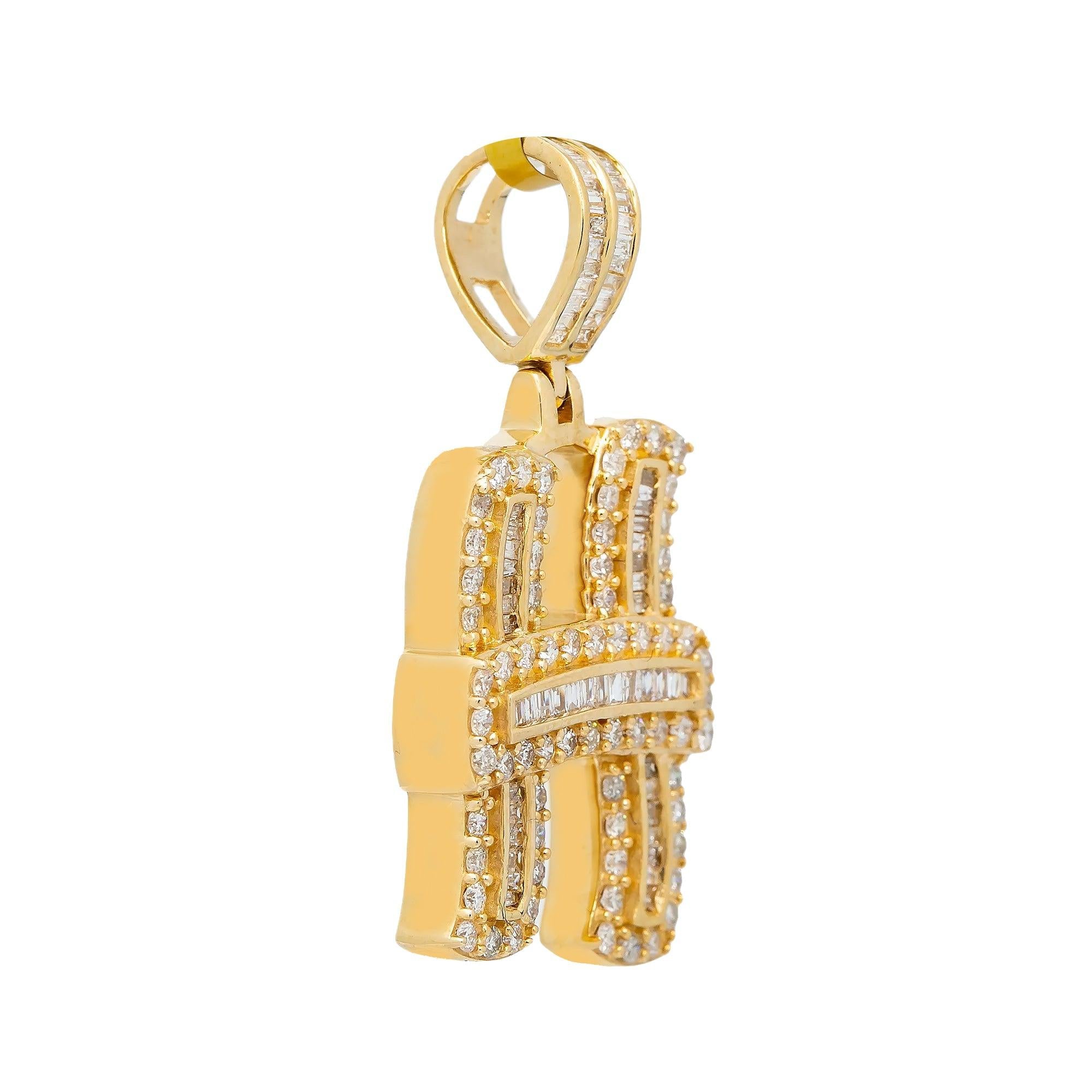 14K YELLOW GOLD LETTER H PENDANT WITH 1.08 CT DIAMONDS