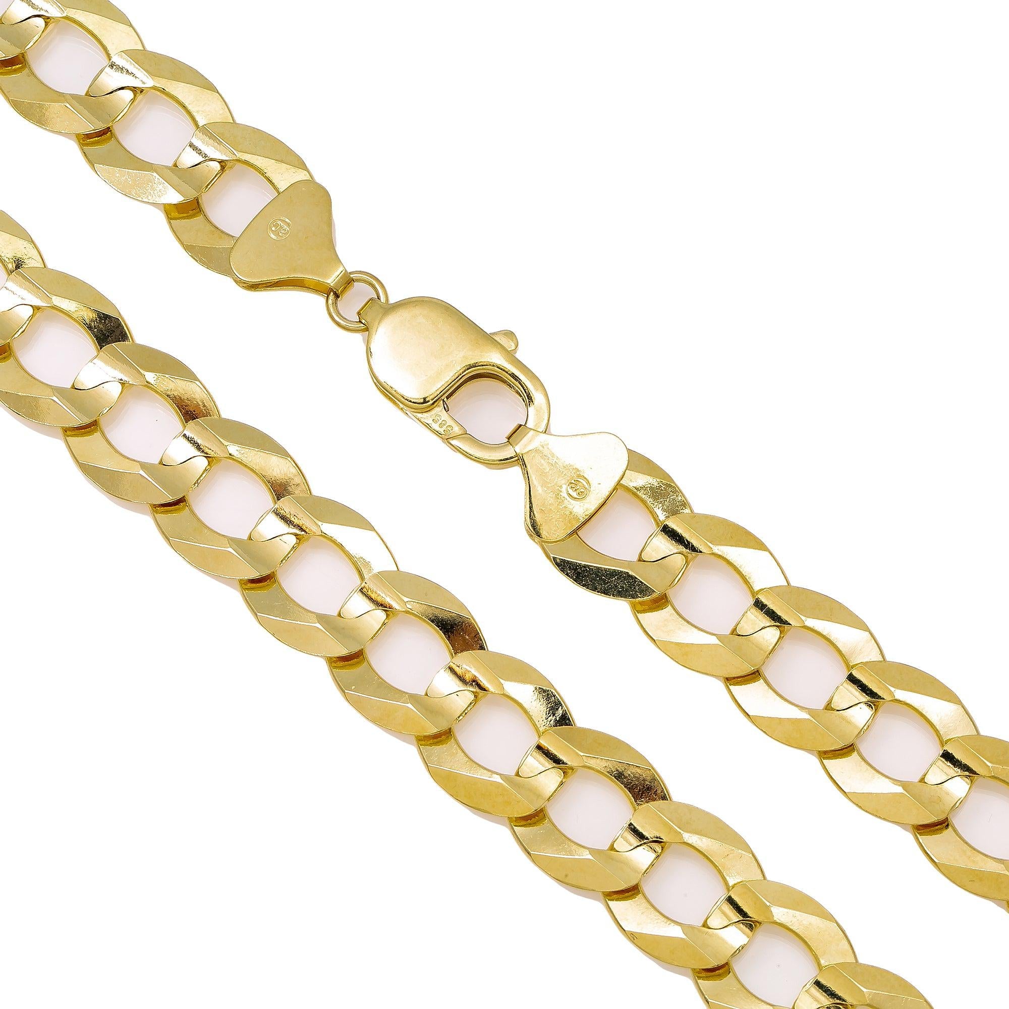 14K Yellow Gold 12mm Diamond Cut Open Cuban Link Chain Available In Sizes 18"-26"