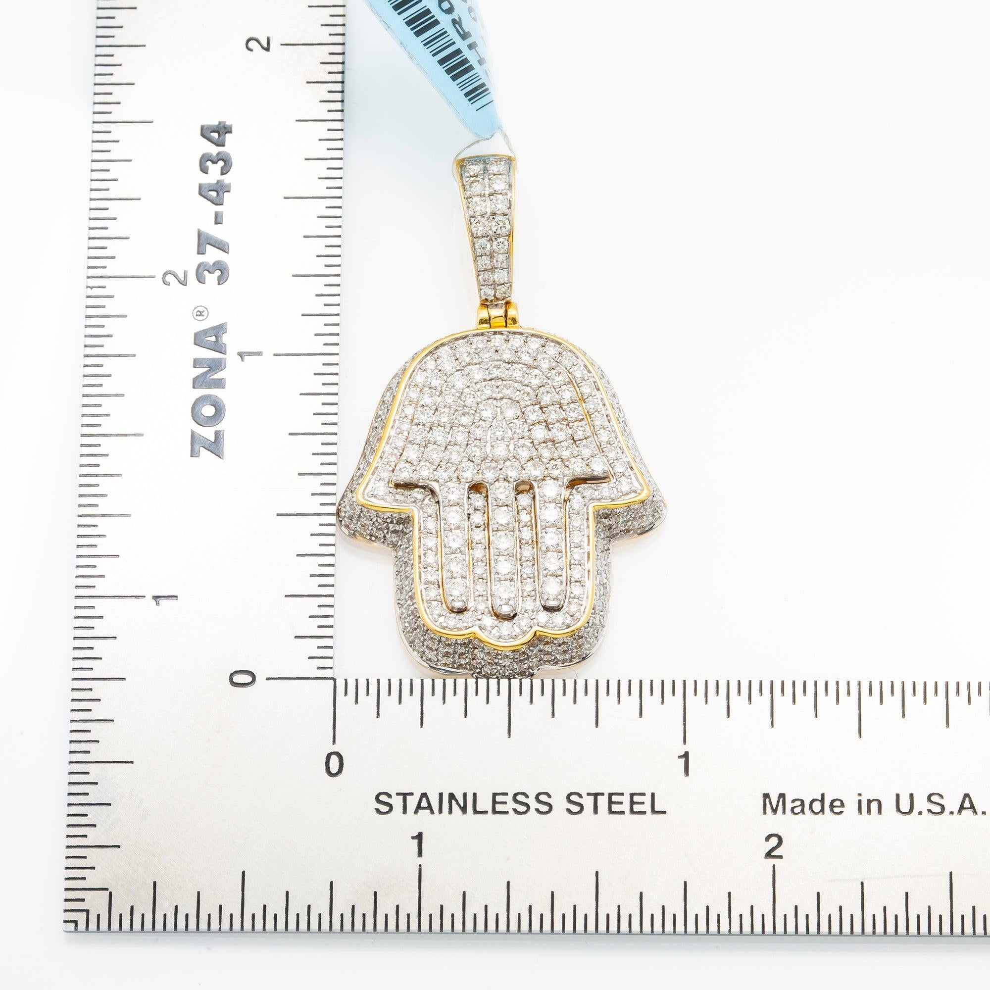 10K GOLD DIAMOND 3D HAMSA PENDANT 2.5 CT