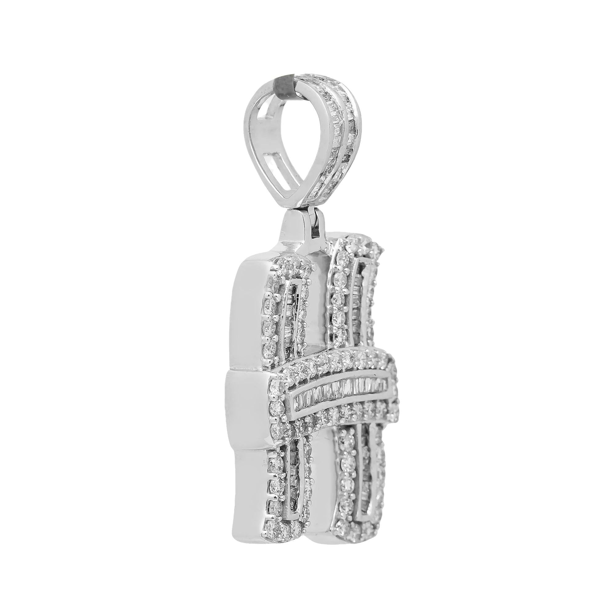 14K WHITE GOLD LETTER M PENDANT WITH 1.10 CT DIAMONDS