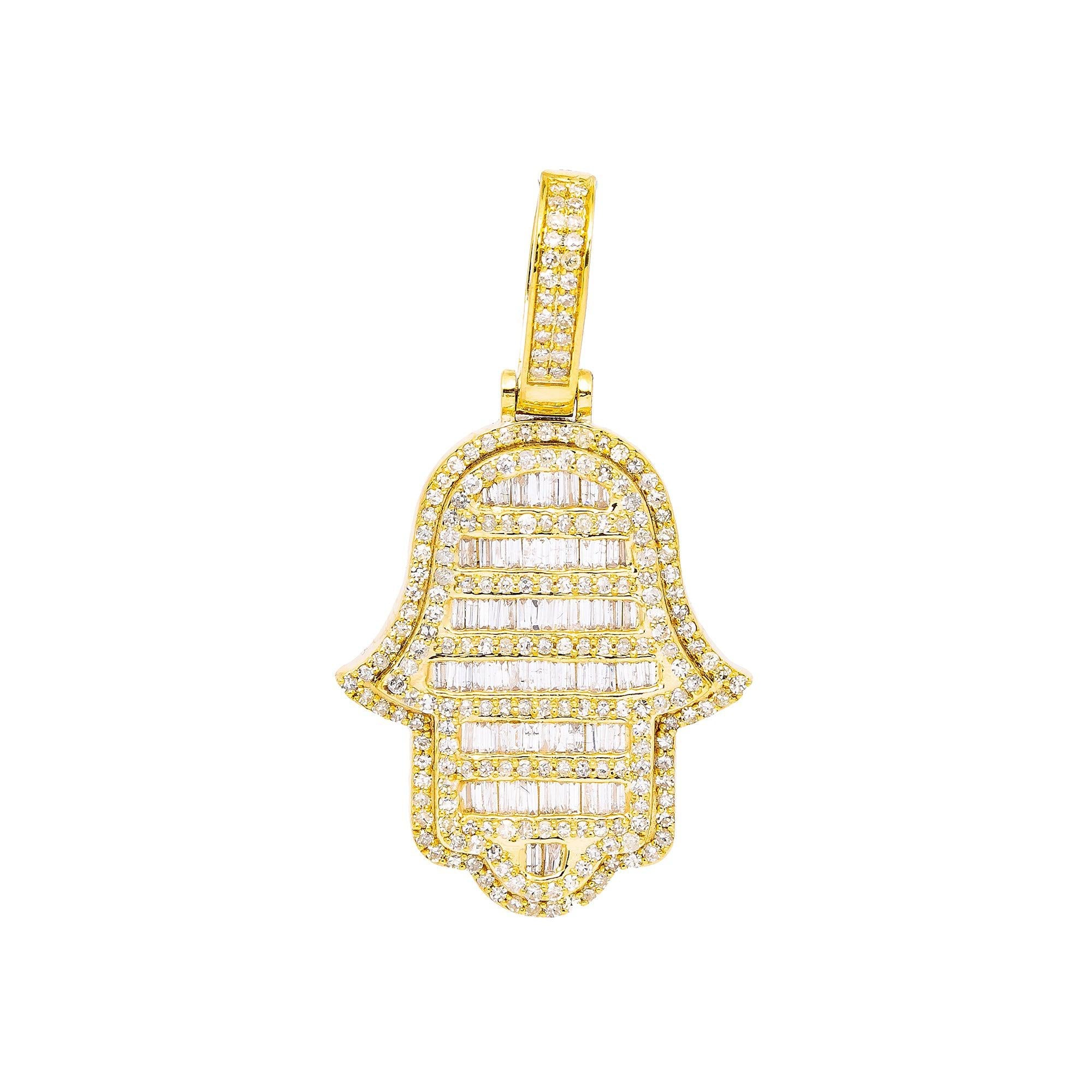 10K YELLOW GOLD HAMSA  WITH 1.34 CT  BAGUETTE DIAMONDS