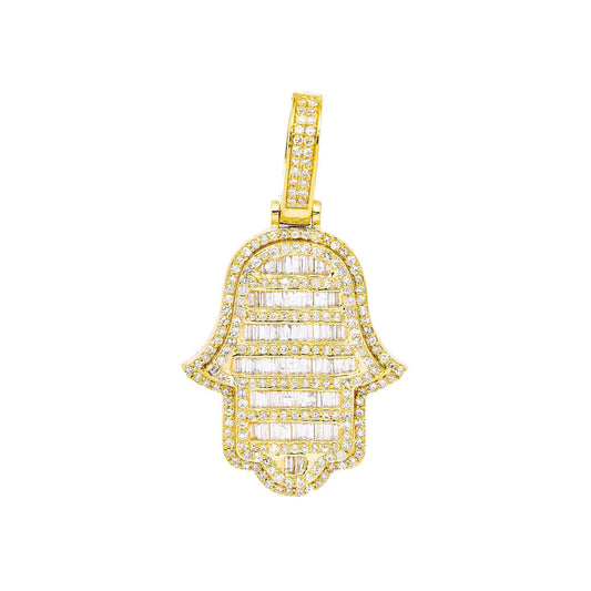 10K YELLOW GOLD HAMSA  WITH 1.34 CT  BAGUETTE DIAMONDS