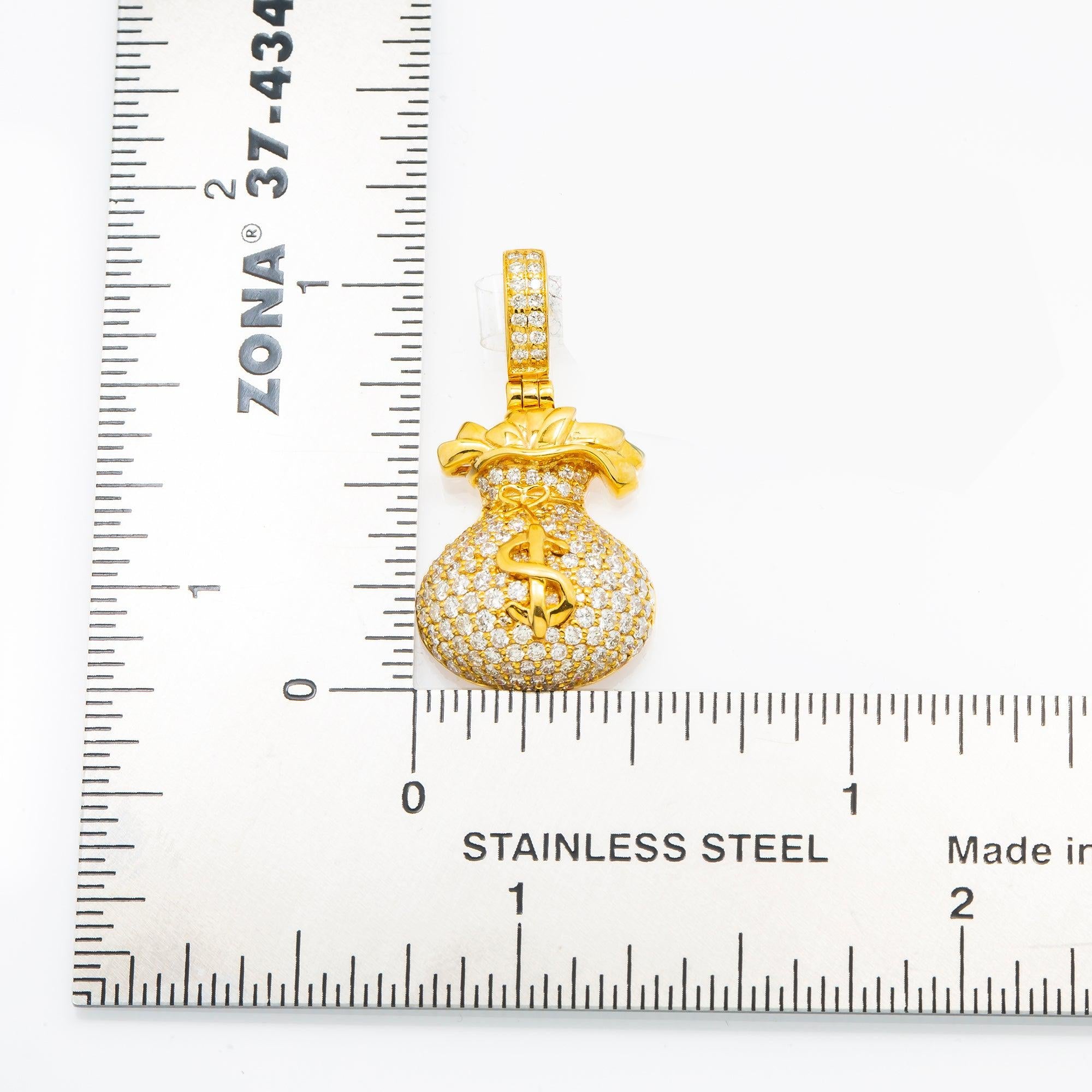 14K GOLD DIAMOND MONEY BAG DOLLAR SIGN PENDANT 0.90 CT