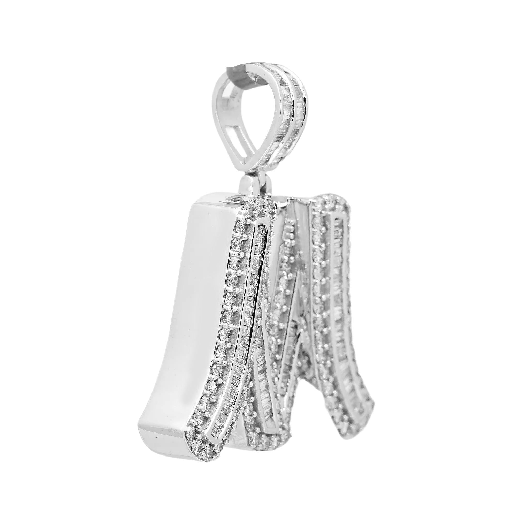 14K WHITE GOLD DIAMOND LETTER M PENDANT 1.49 CT