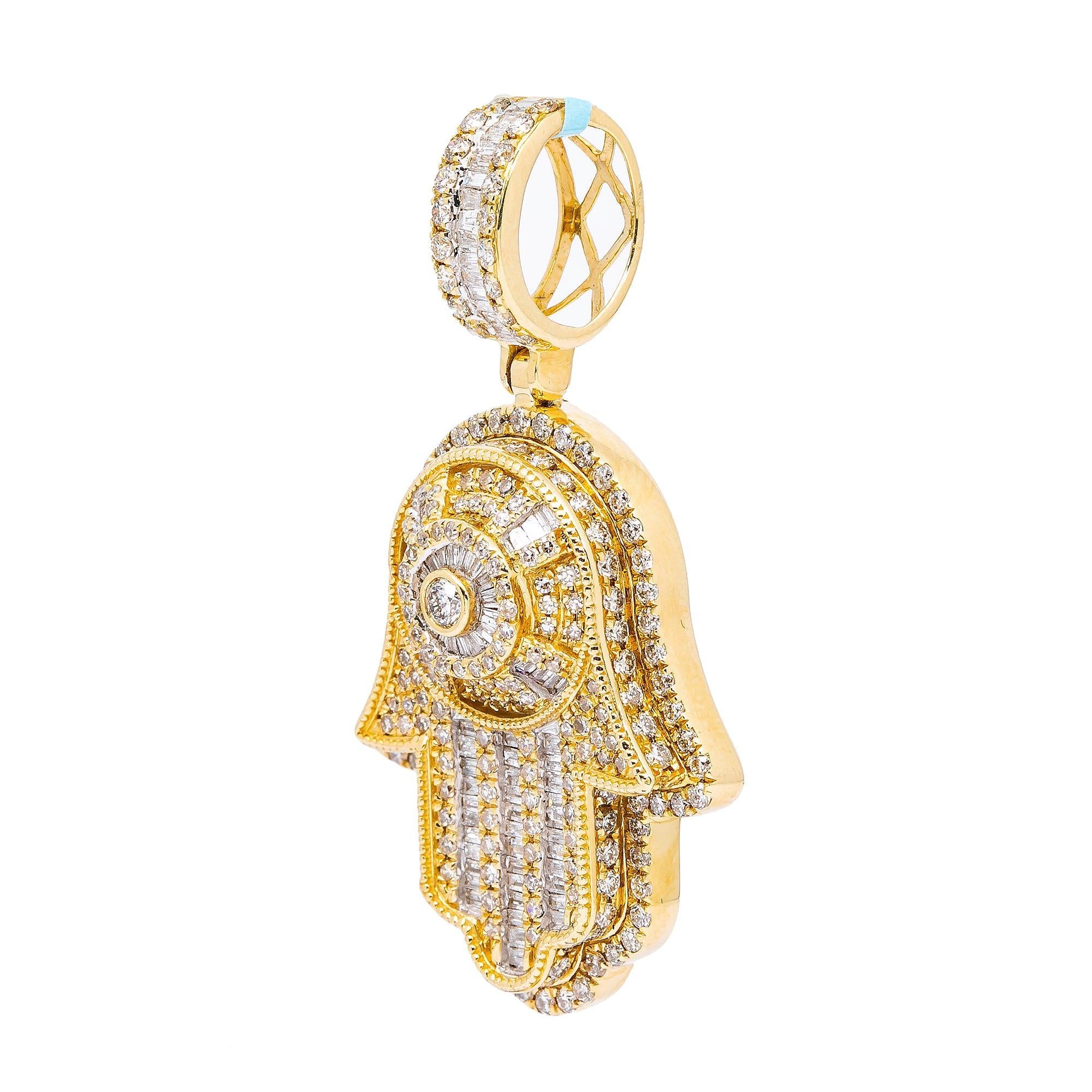 14K YELLOW GOLD HAMSA  WITH 2.75 CT  BAGUETTE DIAMONDS