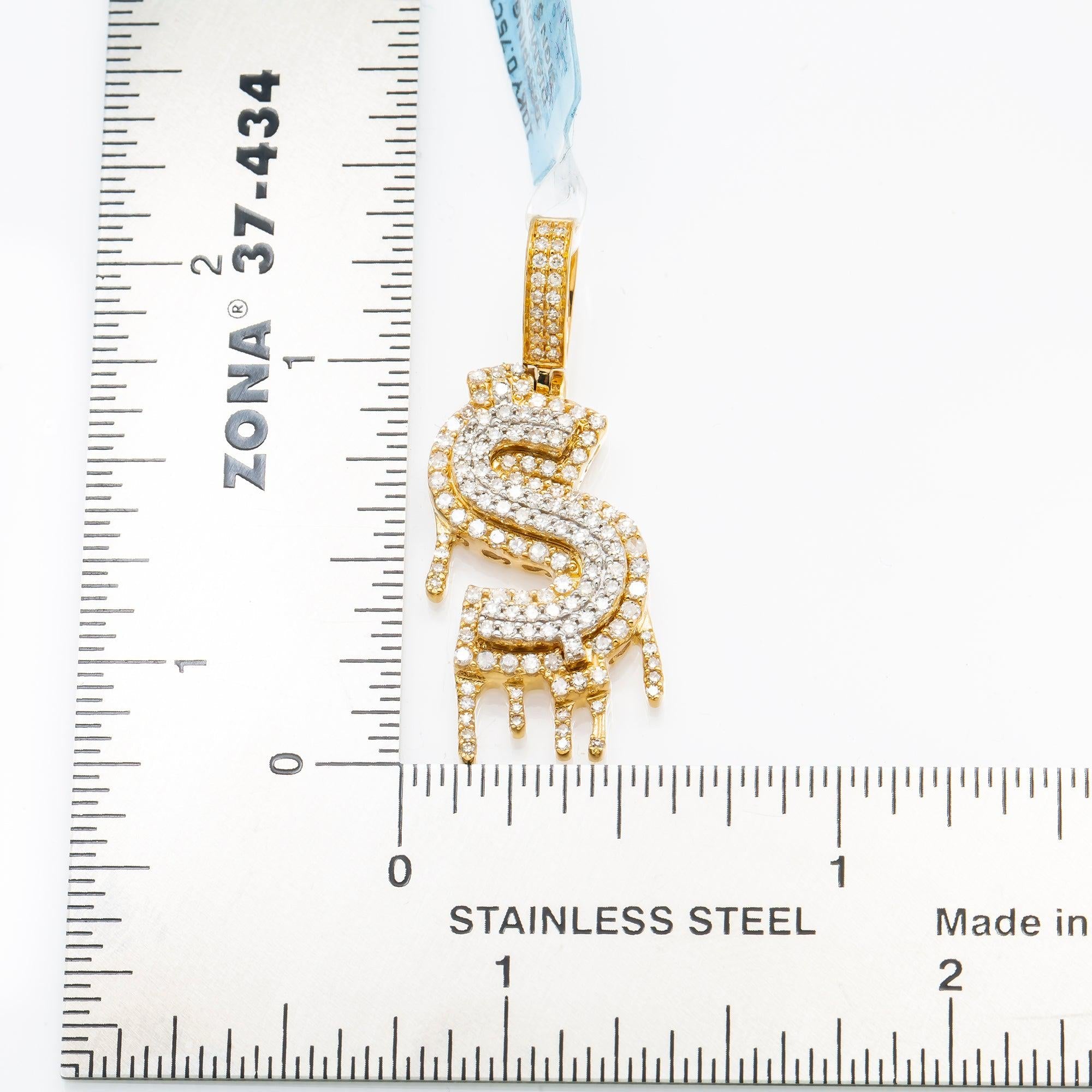 10K GOLD DRIPPING DIAMOND DOLLAR SIGN PENDANT 0.75 CT
