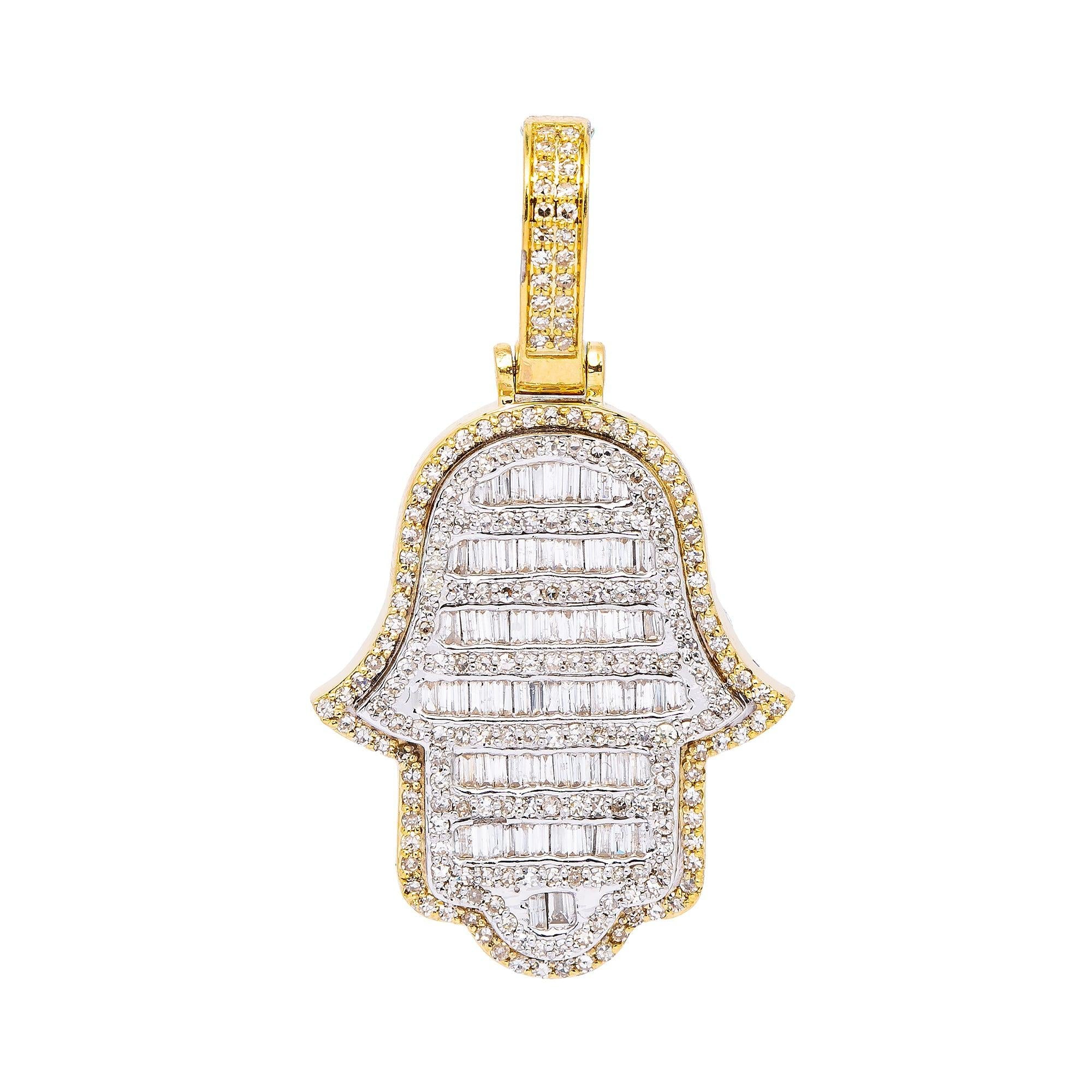 10K YELLOW GOLD HAMSA  WITH 1.5 CT  BAGUETTE DIAMONDS