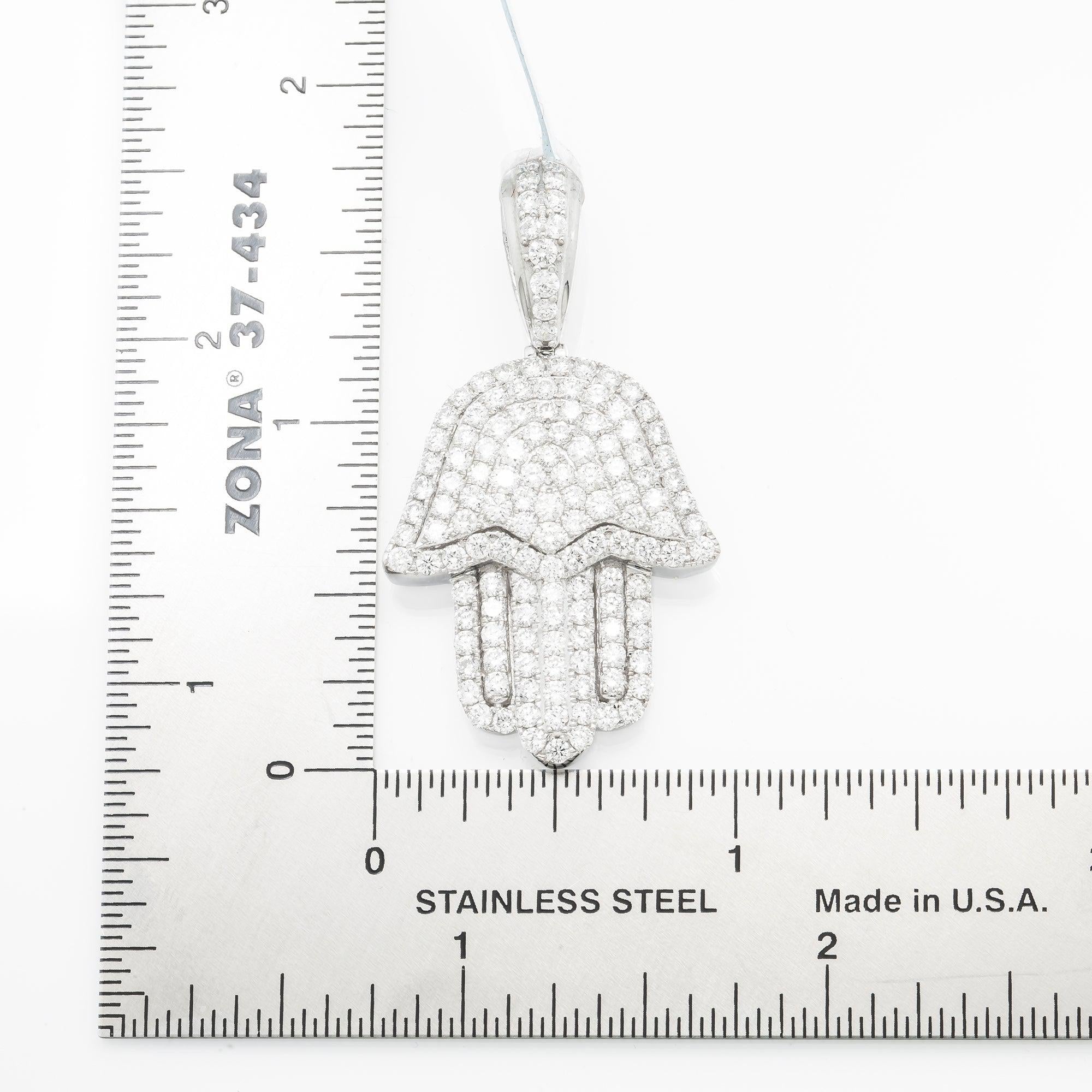 14K GOLD DIAMOND HAMSA PENDANT 4 CT