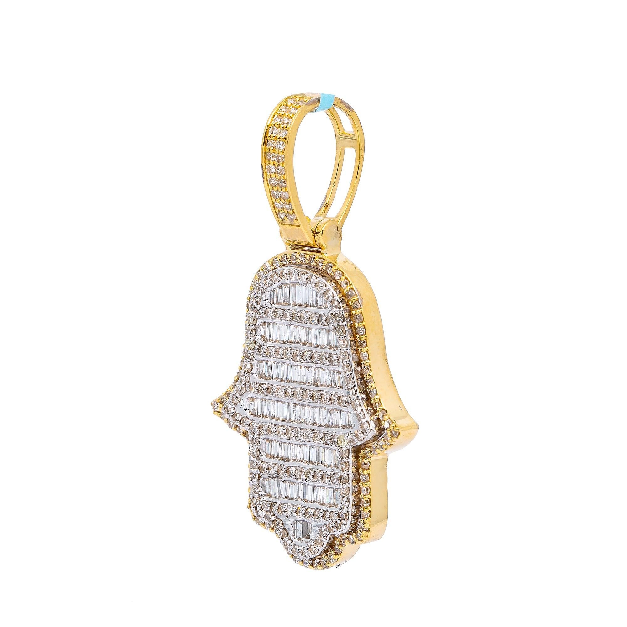 10K YELLOW GOLD HAMSA  WITH 1.5 CT  BAGUETTE DIAMONDS