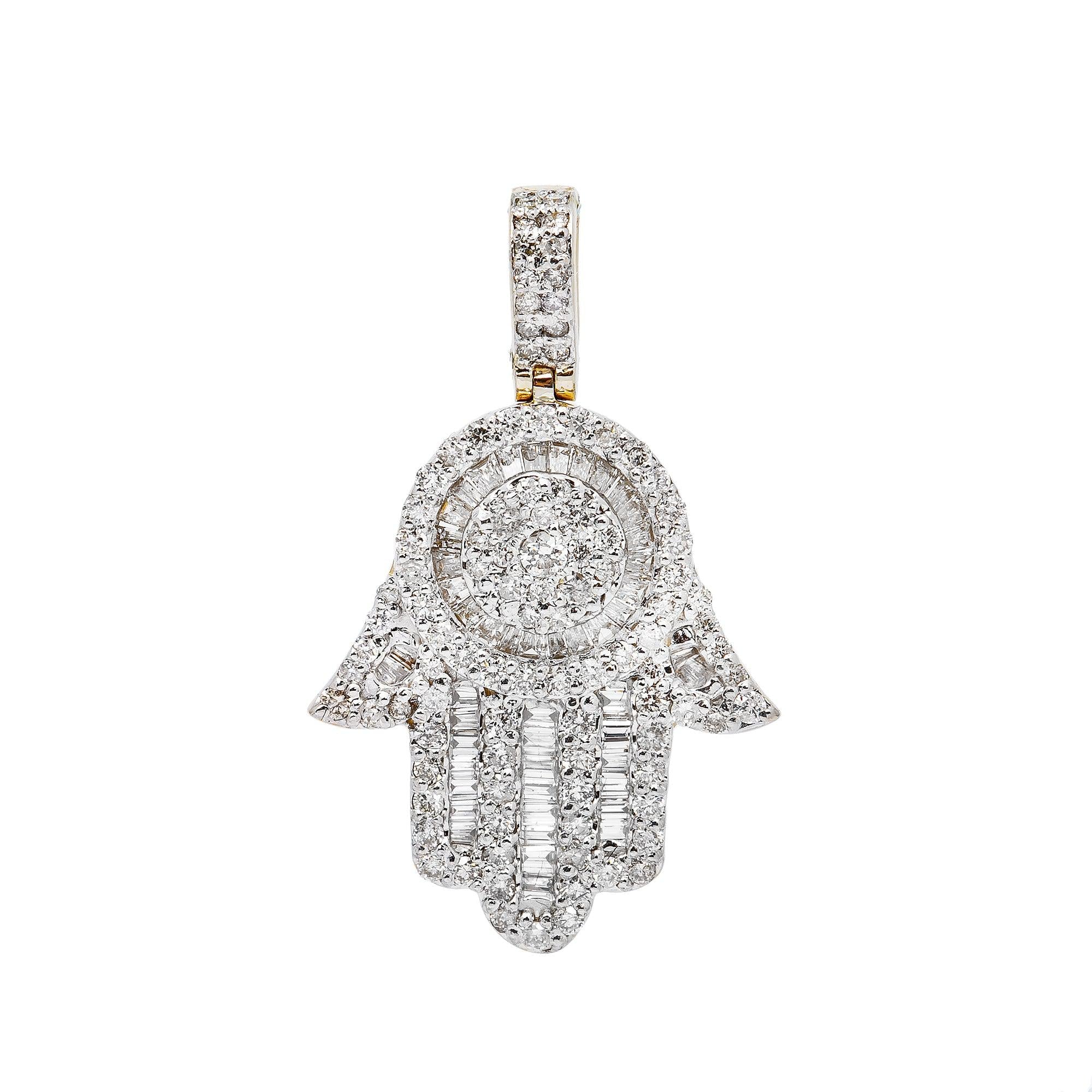 10K GOLD HAMSA PENDANT WITH 0.75 CT BAGUETTE DIAMONDS