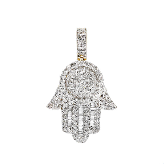 10K GOLD HAMSA PENDANT WITH 0.75 CT BAGUETTE DIAMONDS