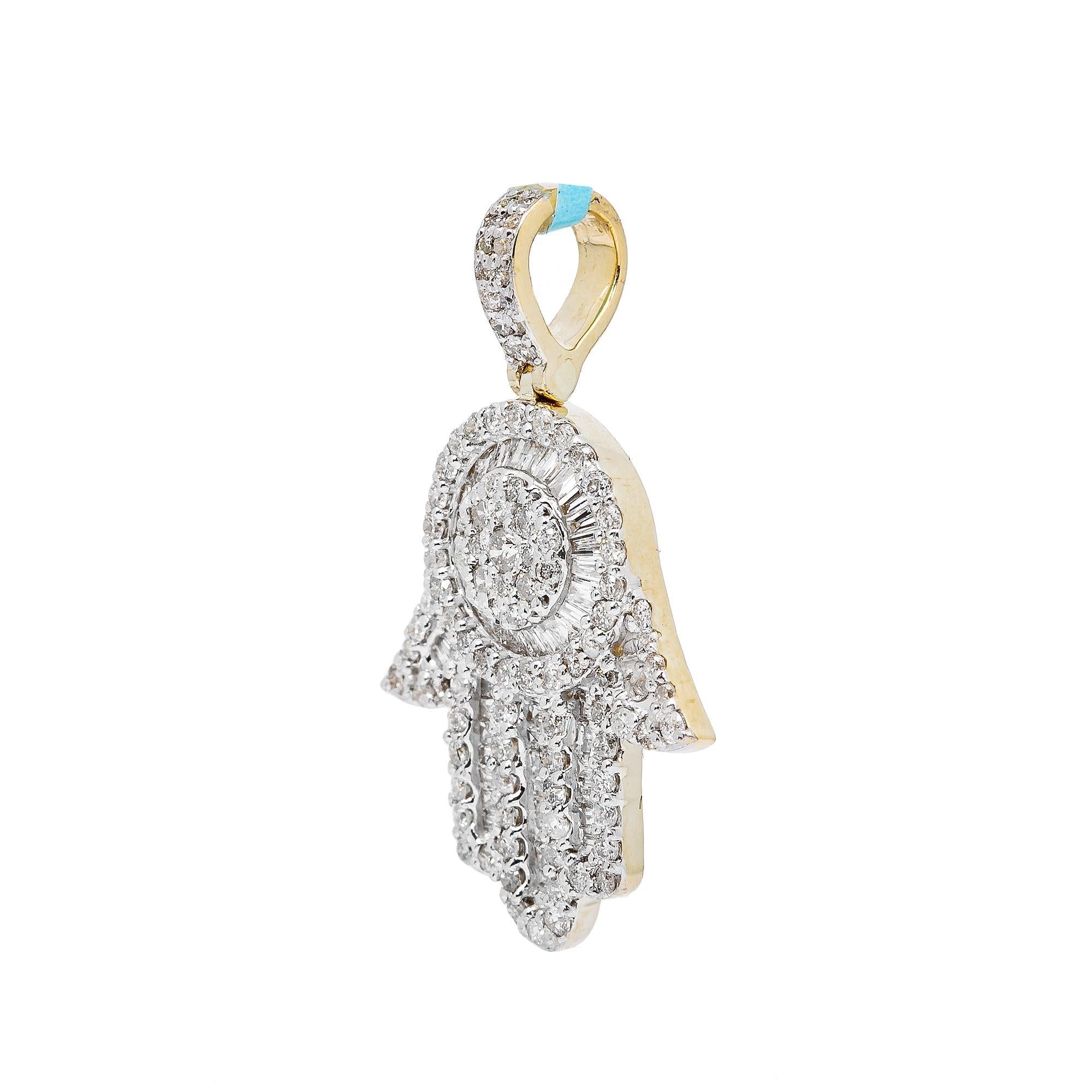 10K GOLD HAMSA PENDANT WITH 0.75 CT BAGUETTE DIAMONDS