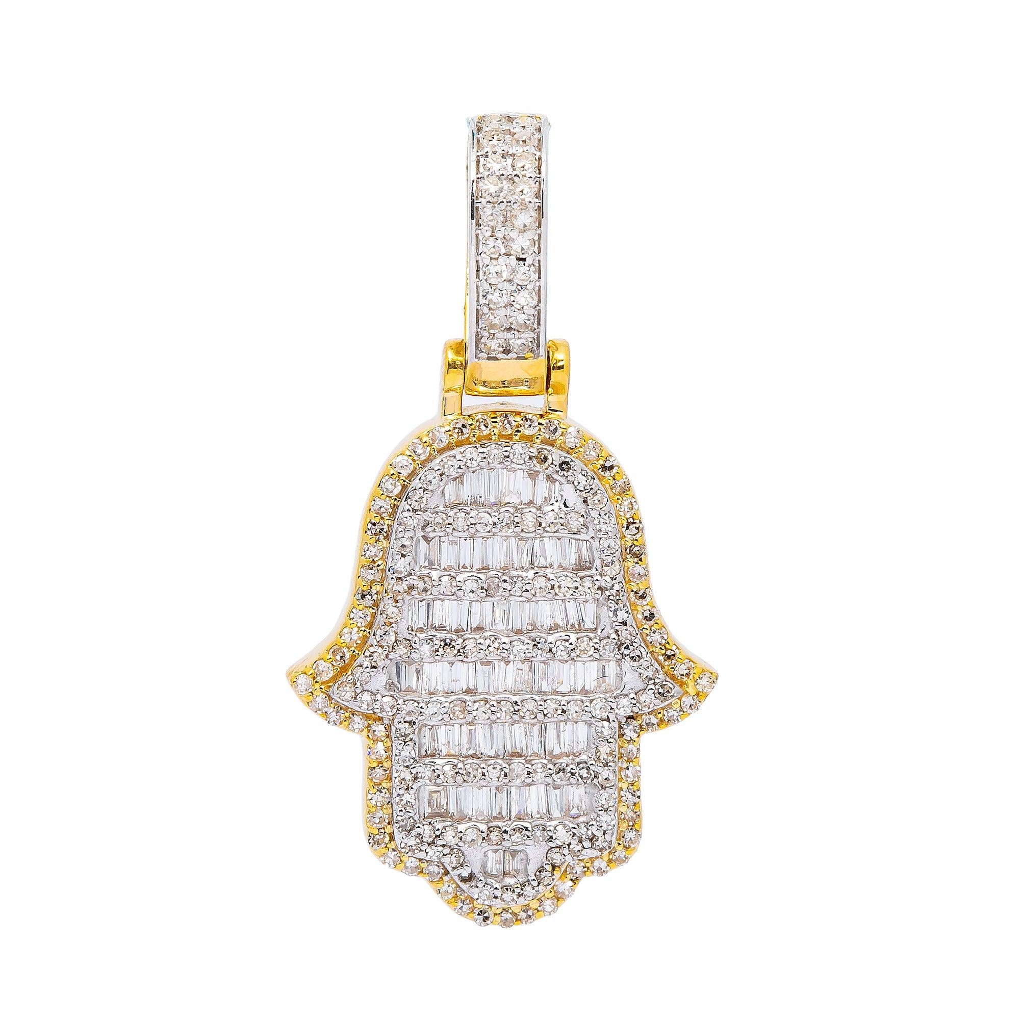10K YELLOW GOLD HAMSA WITH 1.4 CT BAGUETTE AND ROUND DIAMONDS