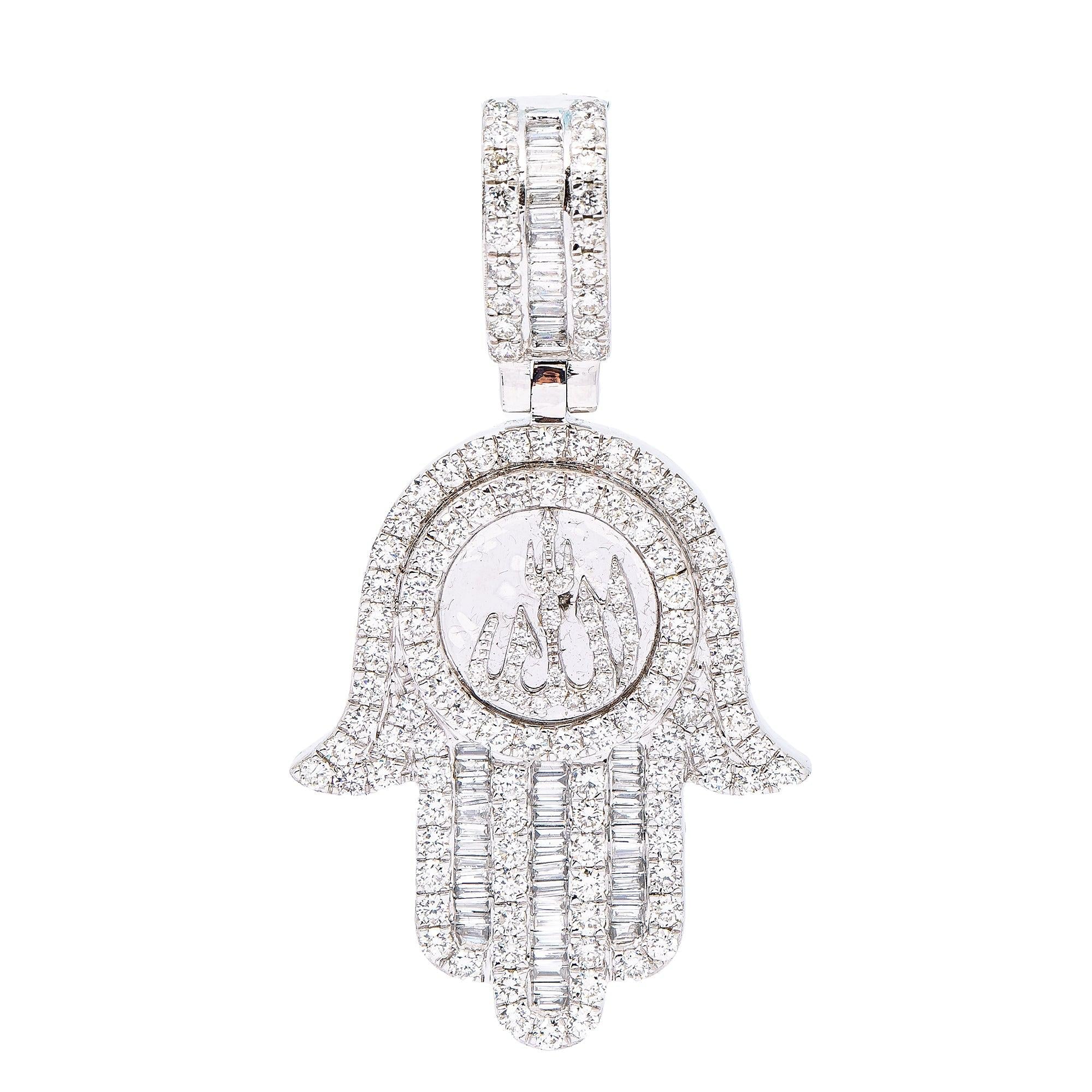 14K WHITE GOLD HAMSA WITH 3.75 CT BAGUETTE DIAMONDS
