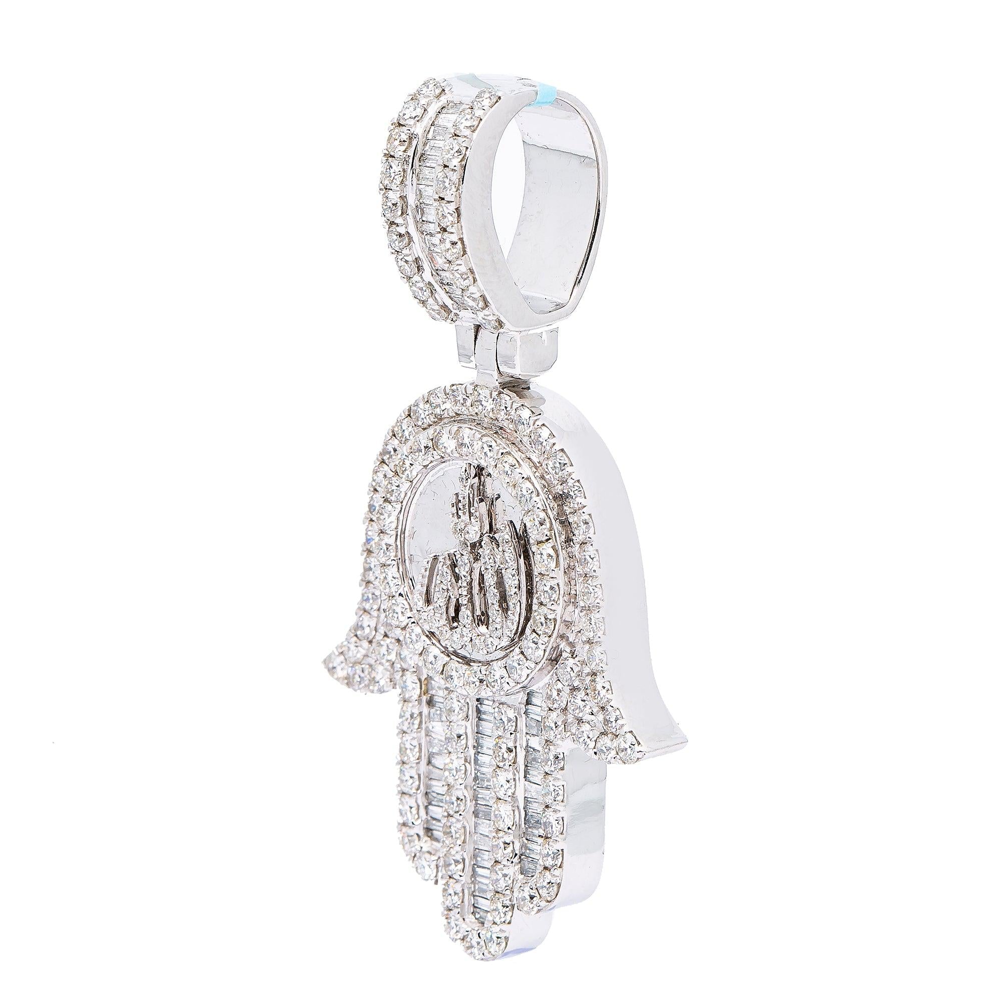 14K WHITE GOLD HAMSA WITH 3.75 CT BAGUETTE DIAMONDS