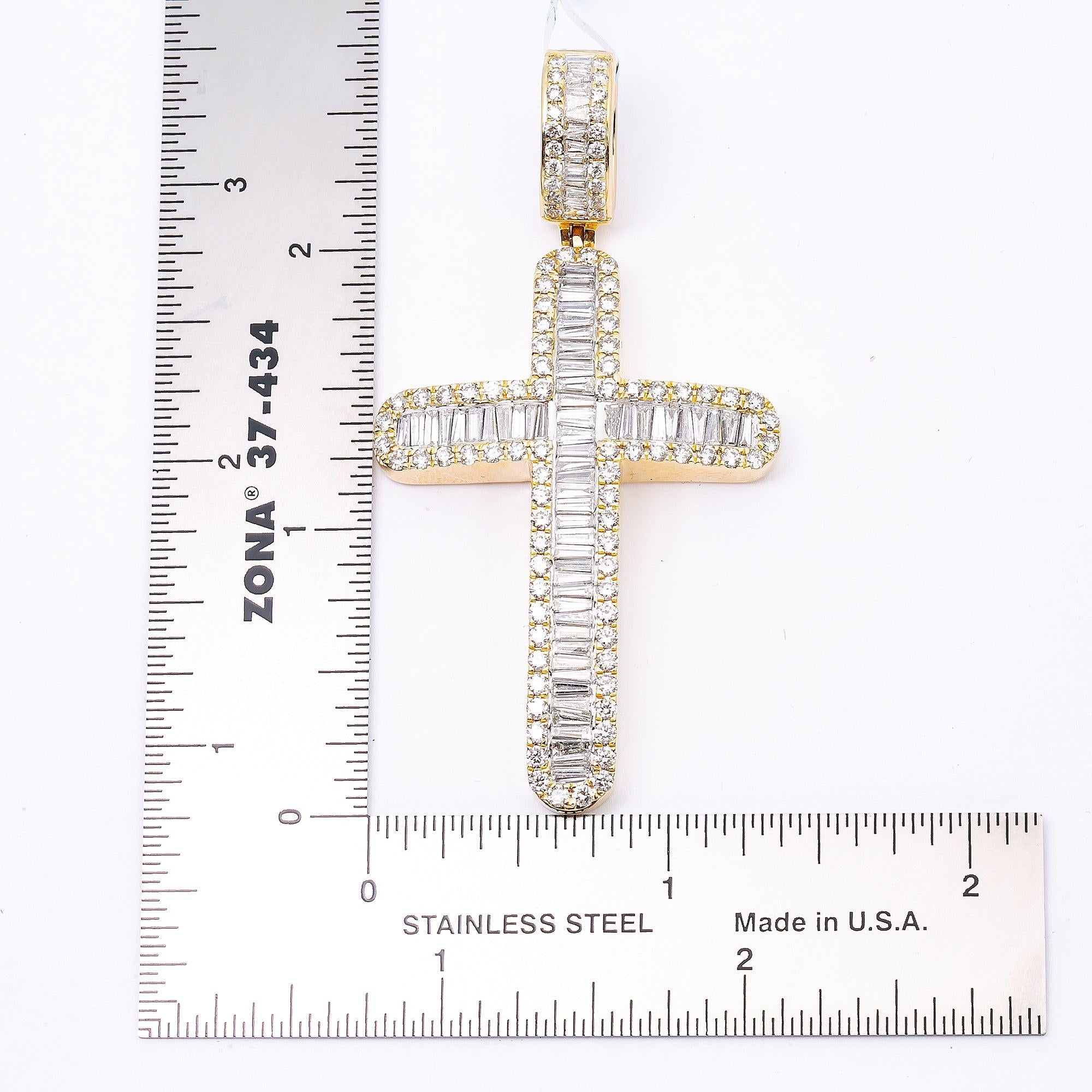 14K YELLOW GOLD CROSS  WITH 4.75 CT  BAGUETTE DIAMONDS