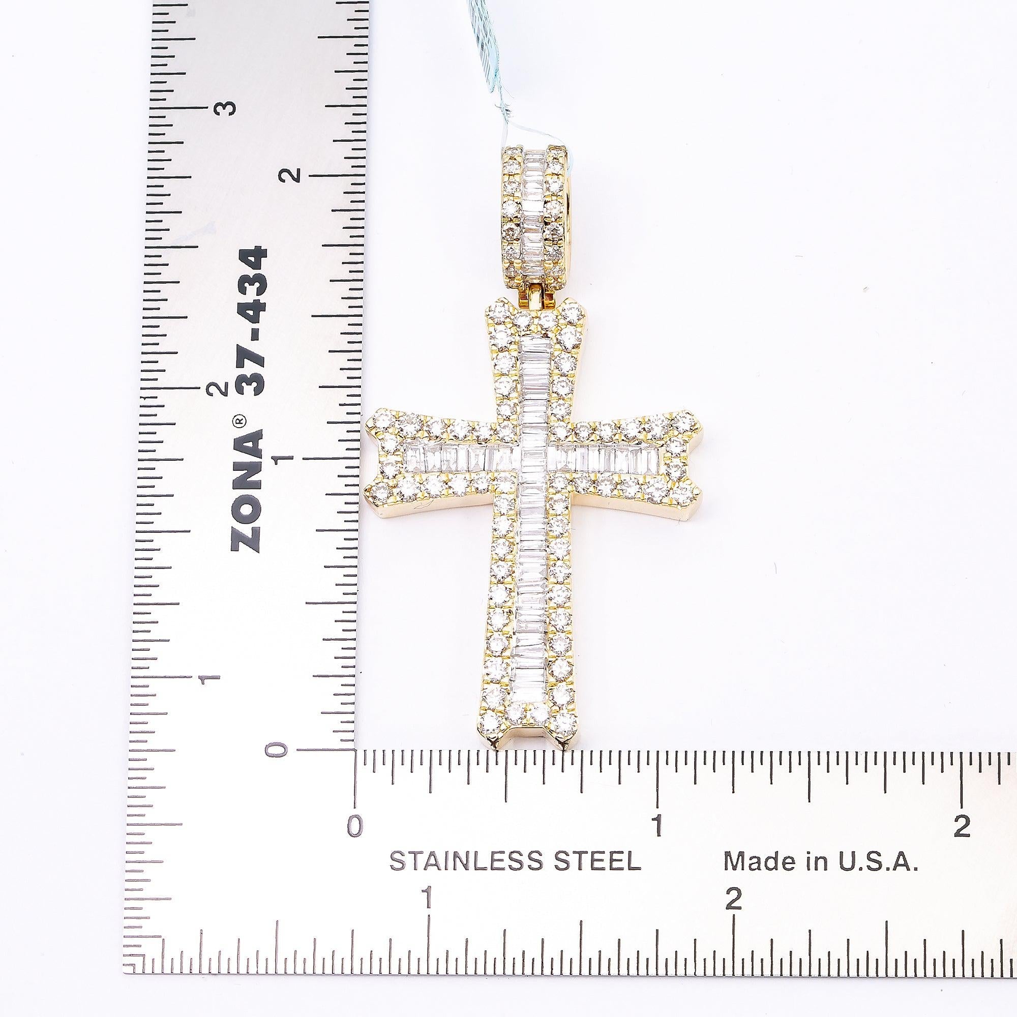 14K YELLOW GOLD CROSS  WITH 3.25 CT  BAGUETTE & ROUND DIAMONDS