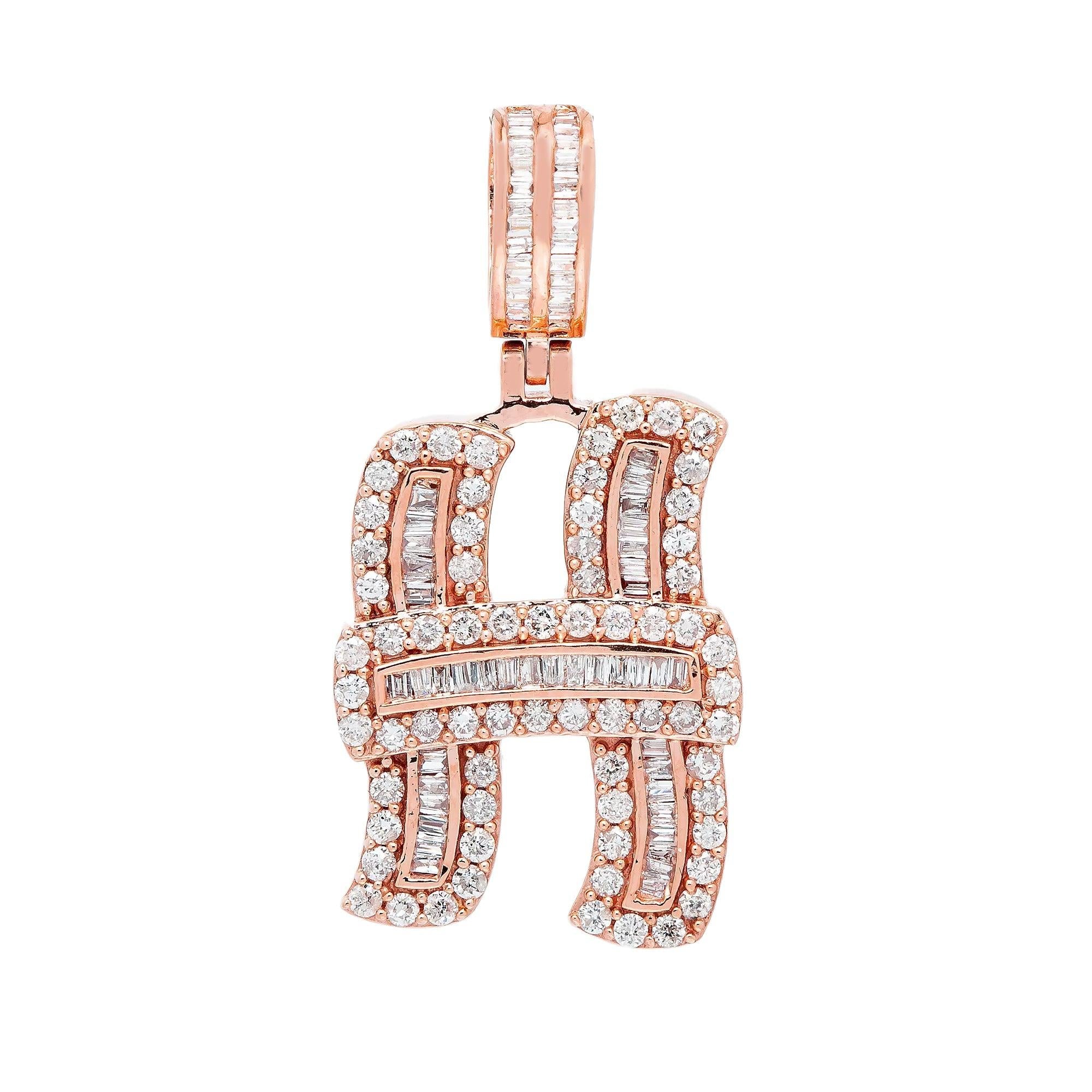 14K ROSE GOLD LETTER H PENDANT WITH 1.11 CT DIAMONDS