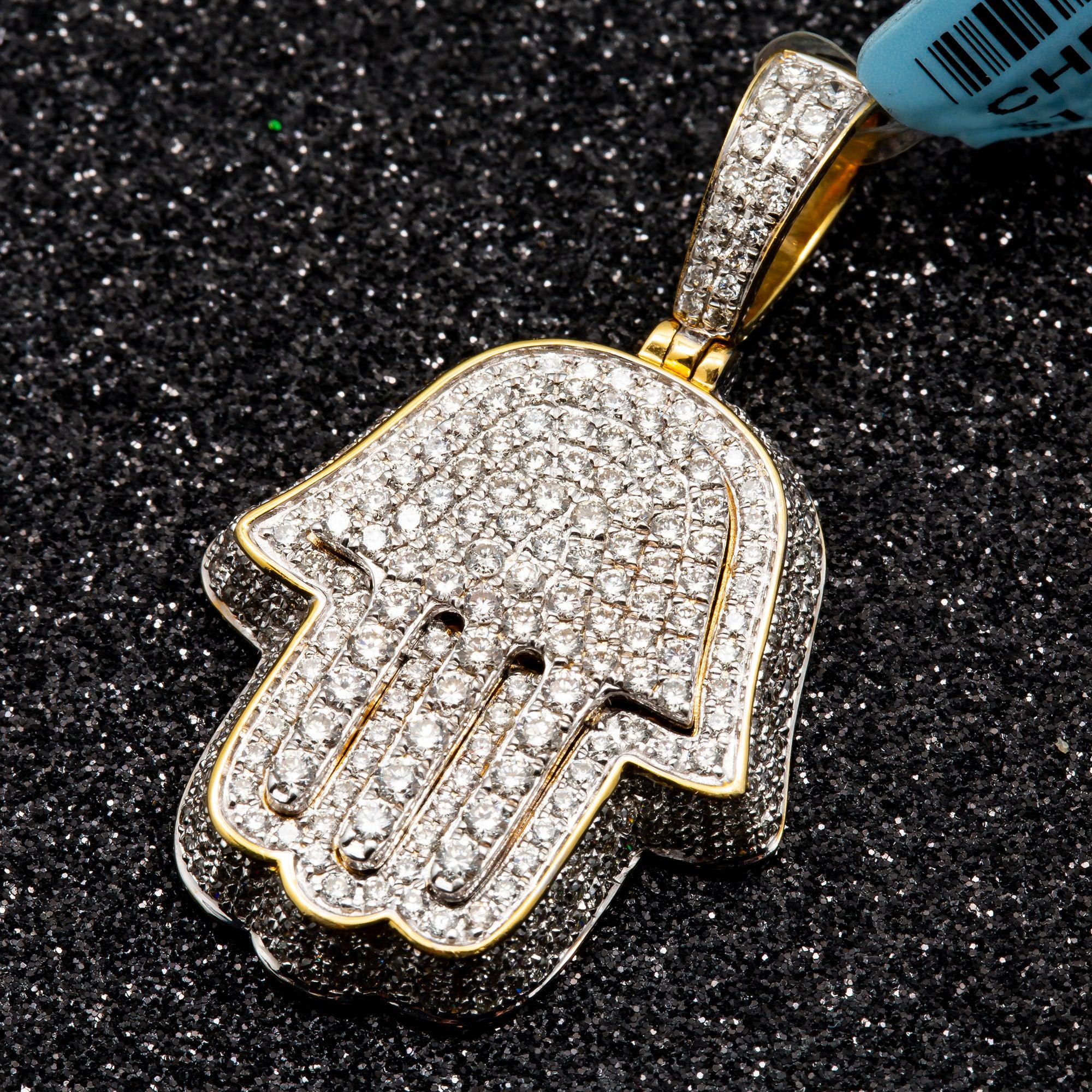 10K GOLD DIAMOND 3D HAMSA PENDANT 2.5 CT