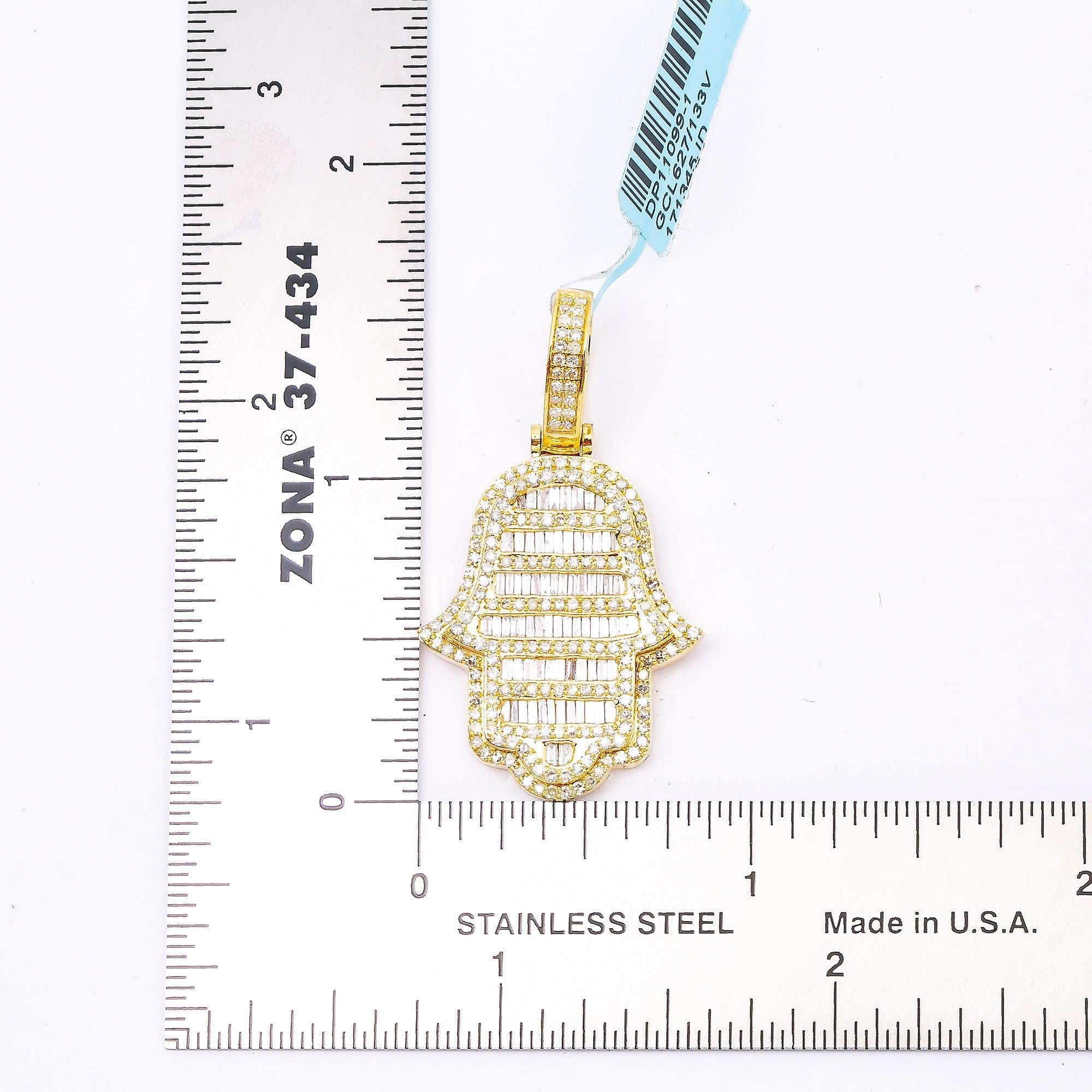 10K YELLOW GOLD HAMSA  WITH 1.34 CT  BAGUETTE DIAMONDS