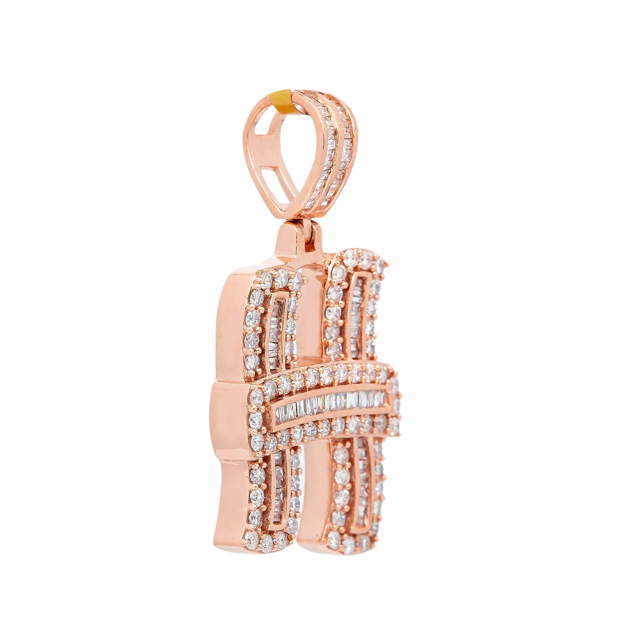 14K ROSE GOLD LETTER H PENDANT WITH 1.11 CT DIAMONDS