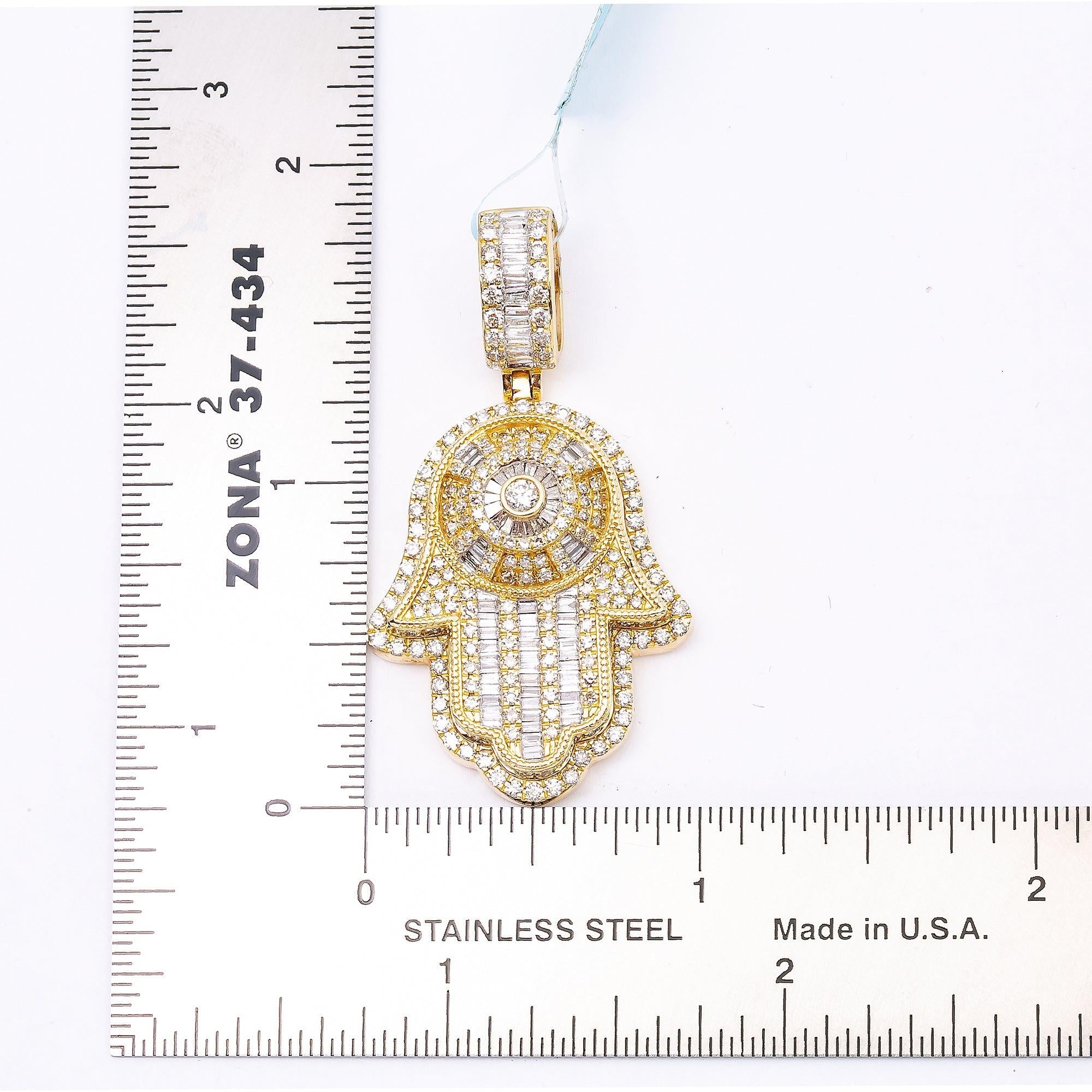 14K YELLOW GOLD HAMSA  WITH 2.75 CT  BAGUETTE DIAMONDS