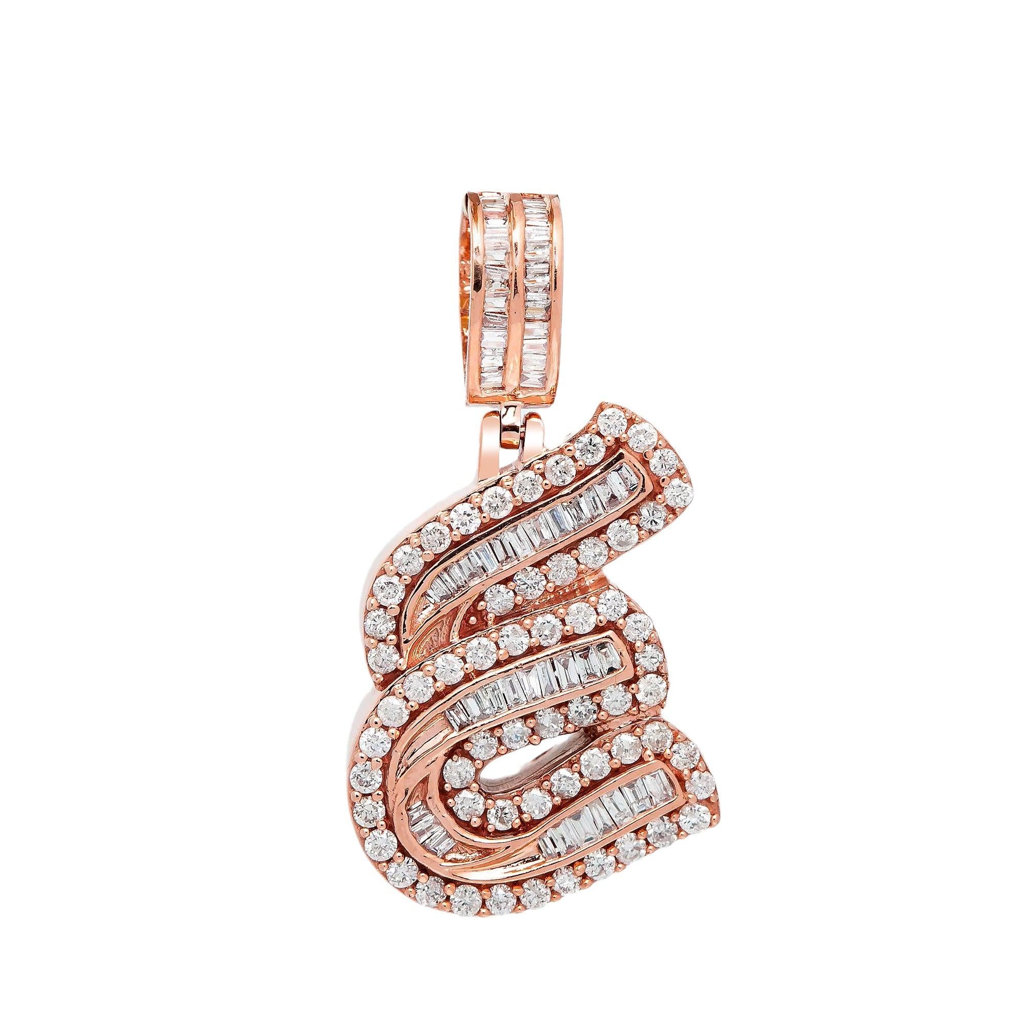 14K ROSE GOLD DIAMOND LETTER E PENDANT 0.97 CT