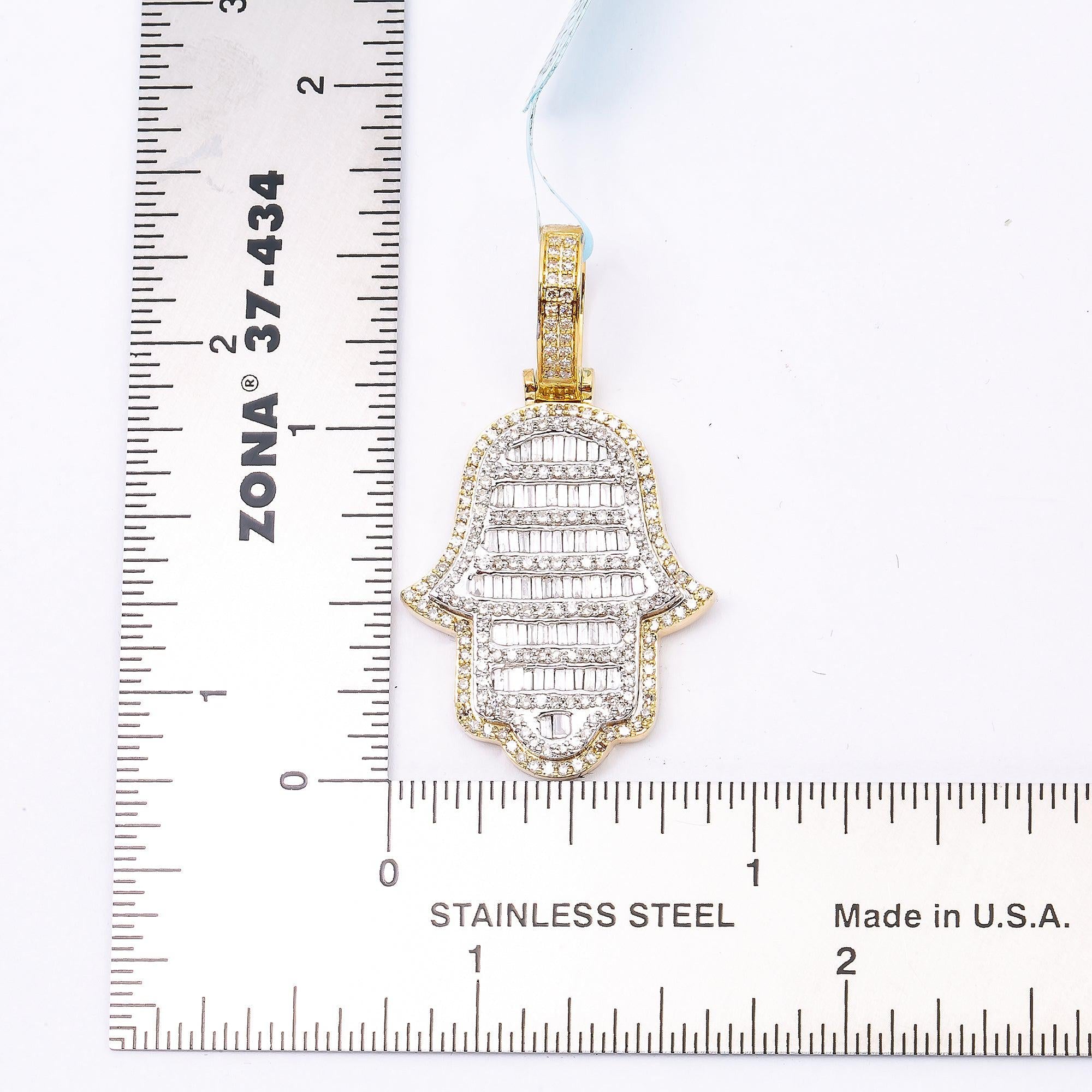 10K YELLOW GOLD HAMSA  WITH 1.5 CT  BAGUETTE DIAMONDS