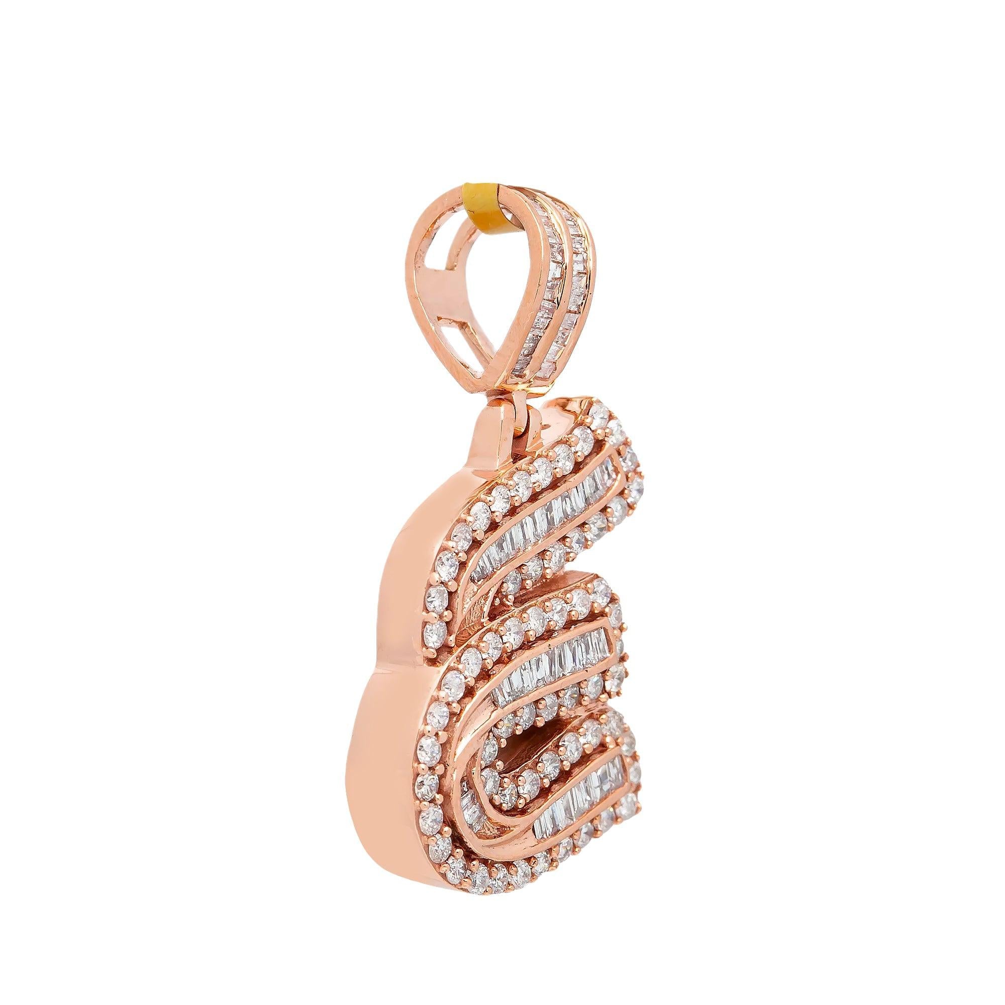 14K ROSE GOLD DIAMOND LETTER E PENDANT 0.97 CT
