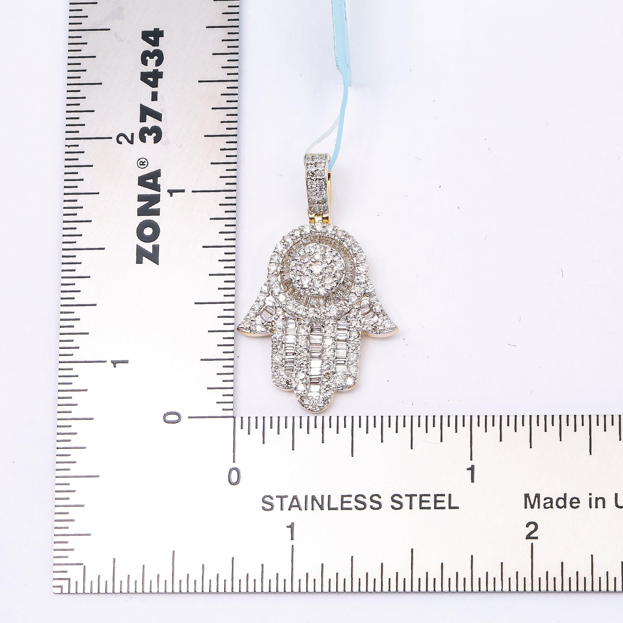 10K GOLD HAMSA PENDANT WITH 0.75 CT BAGUETTE DIAMONDS