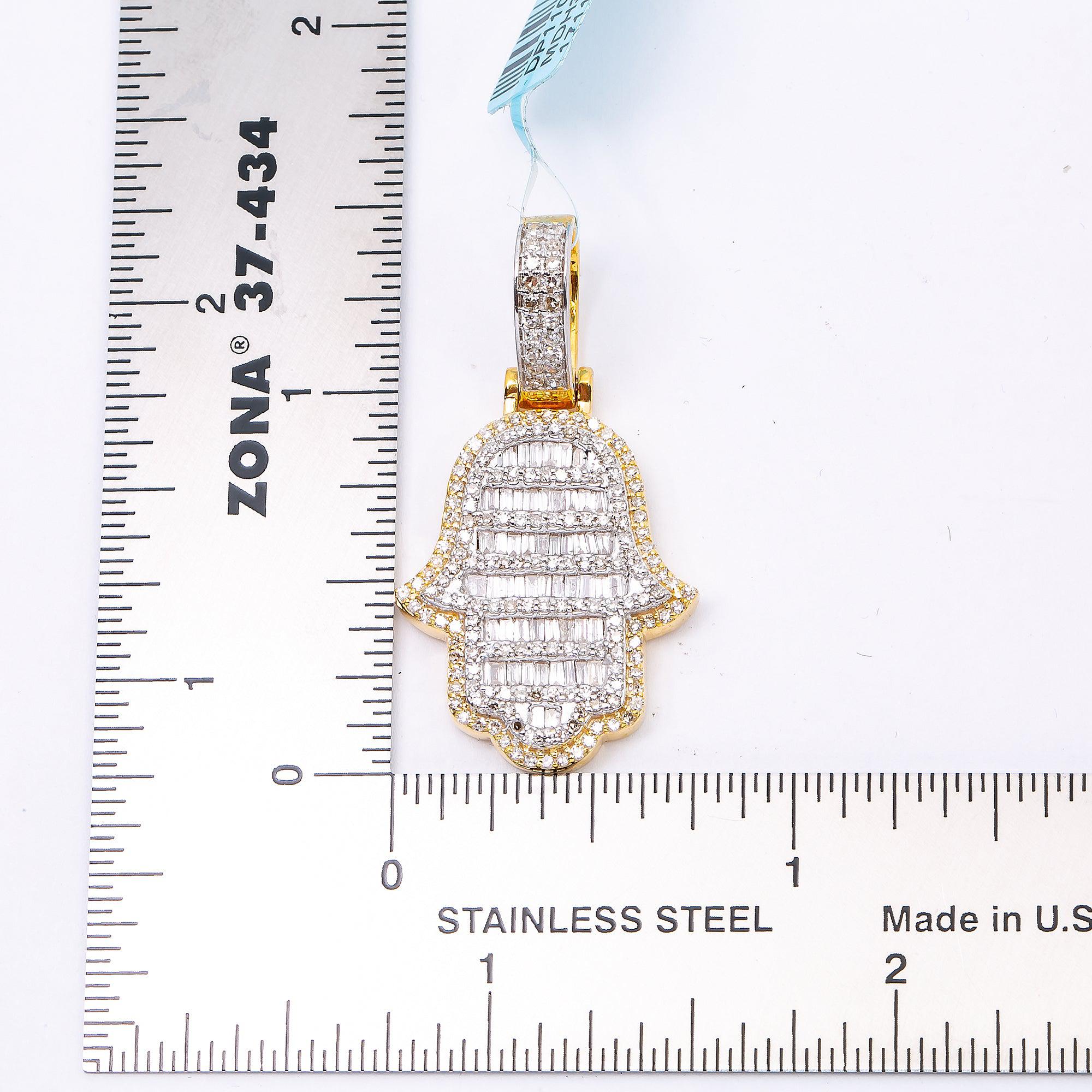 10K YELLOW GOLD HAMSA WITH 1.4 CT BAGUETTE AND ROUND DIAMONDS