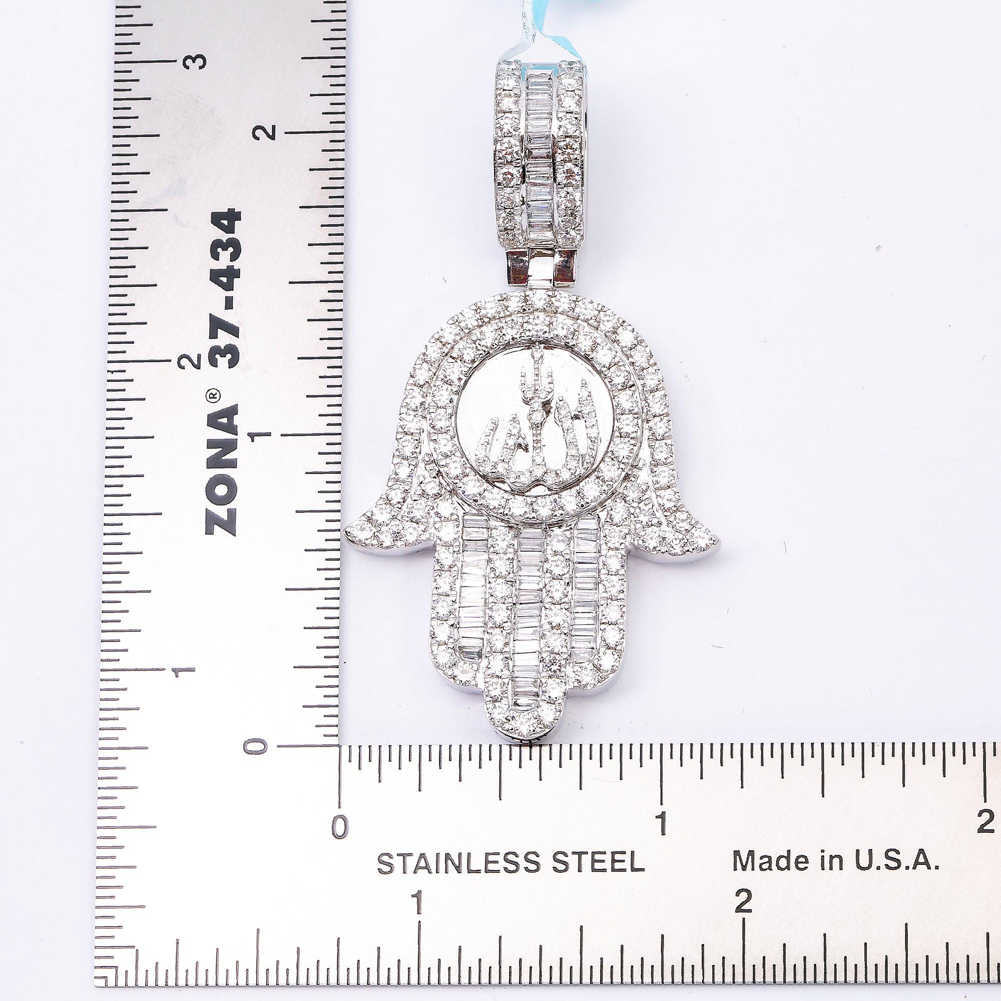 14K WHITE GOLD HAMSA WITH 3.75 CT BAGUETTE DIAMONDS