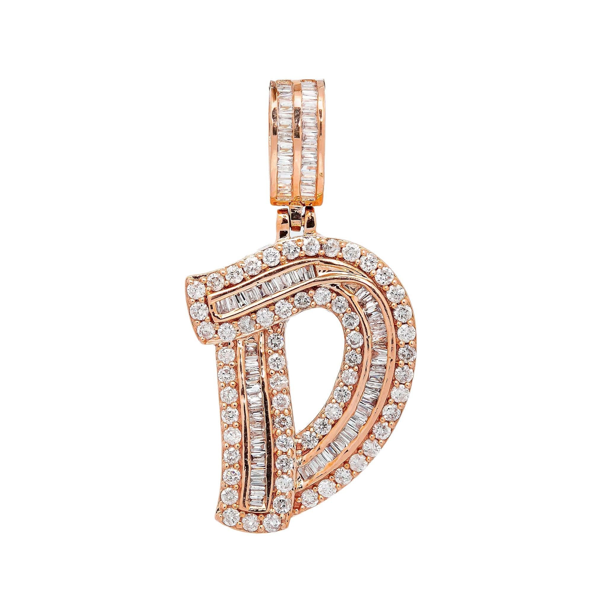 14K ROSE GOLD DIAMOND LETTER D PENDANT 1.04 CT