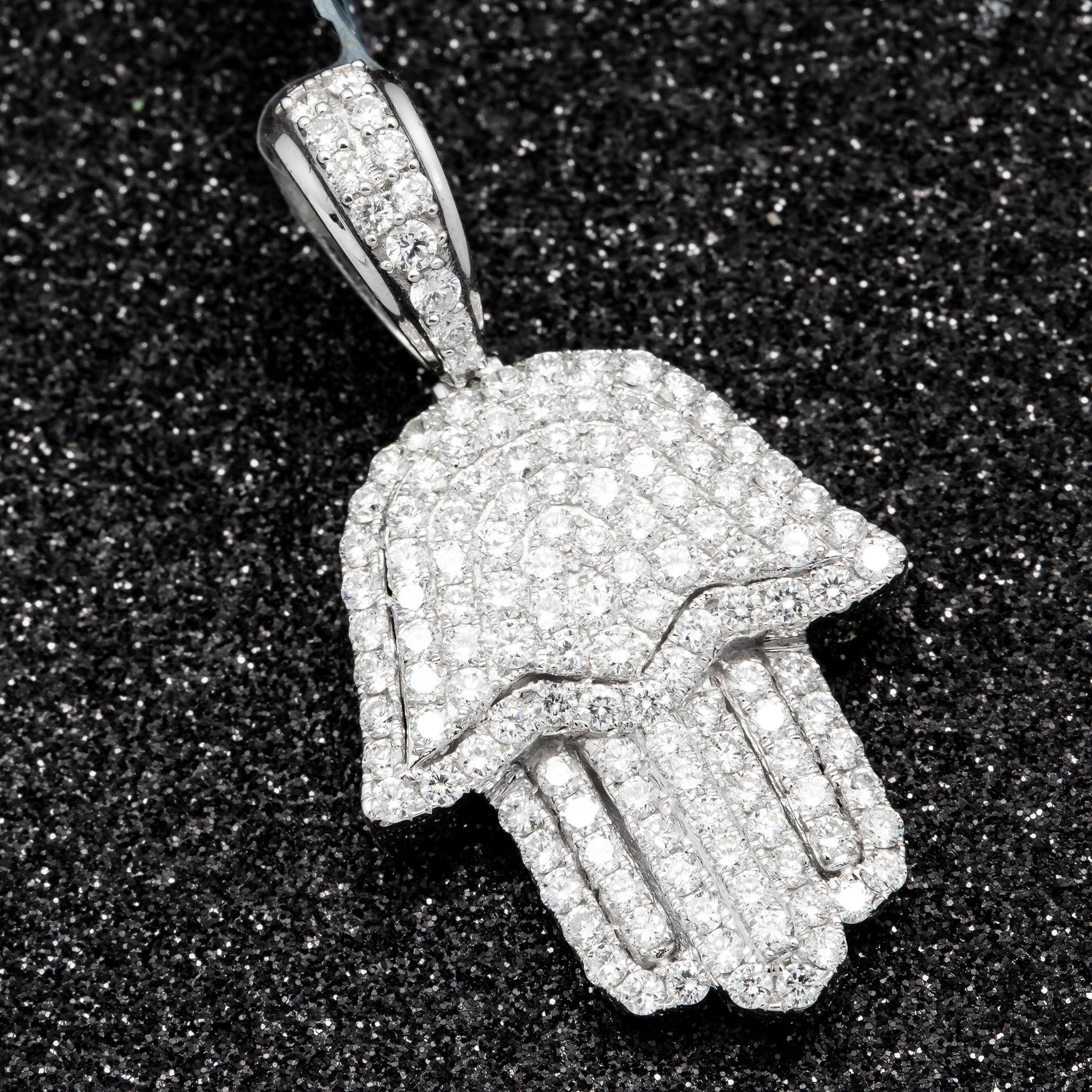 14K GOLD DIAMOND HAMSA PENDANT 4 CT