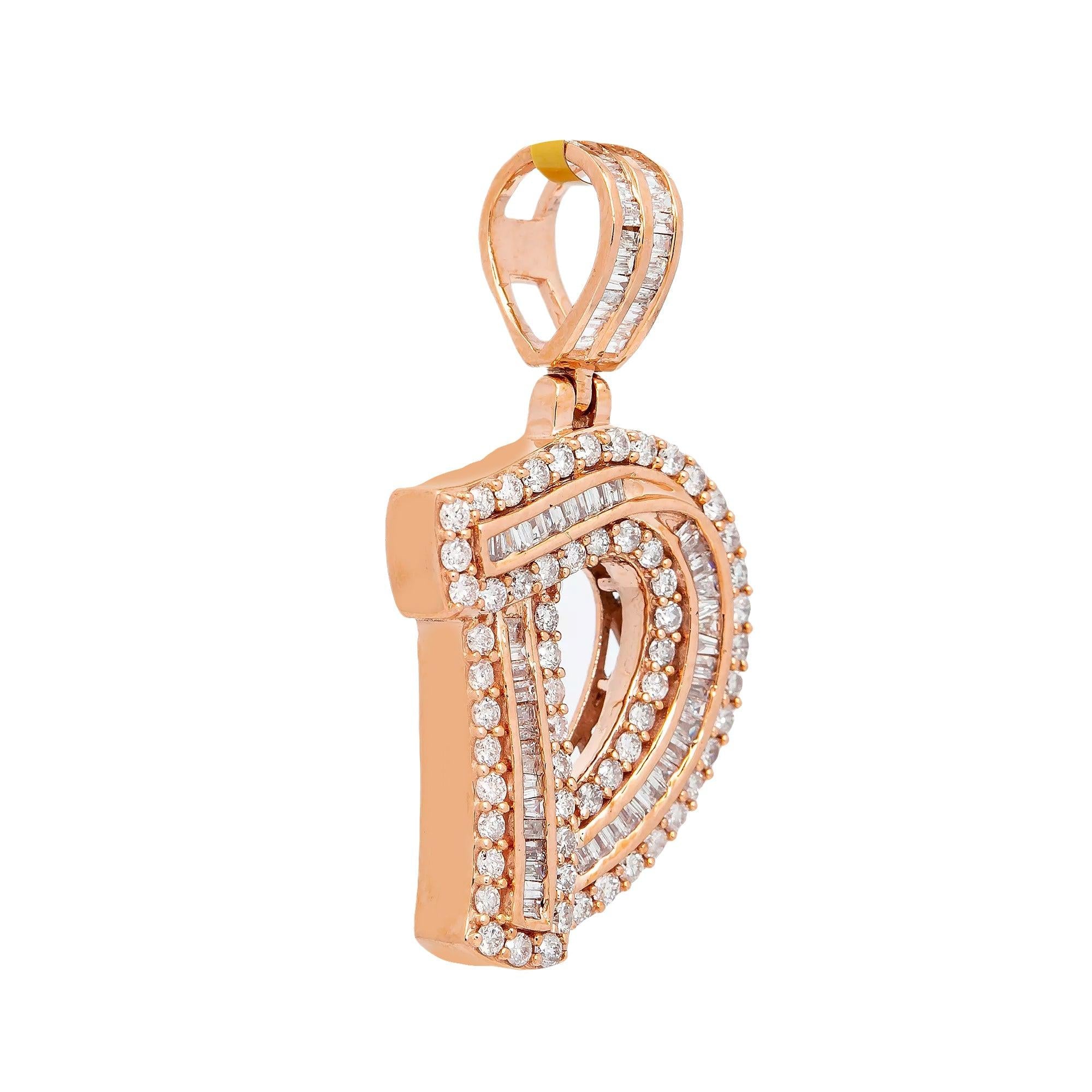 14K ROSE GOLD DIAMOND LETTER D PENDANT 1.04 CT
