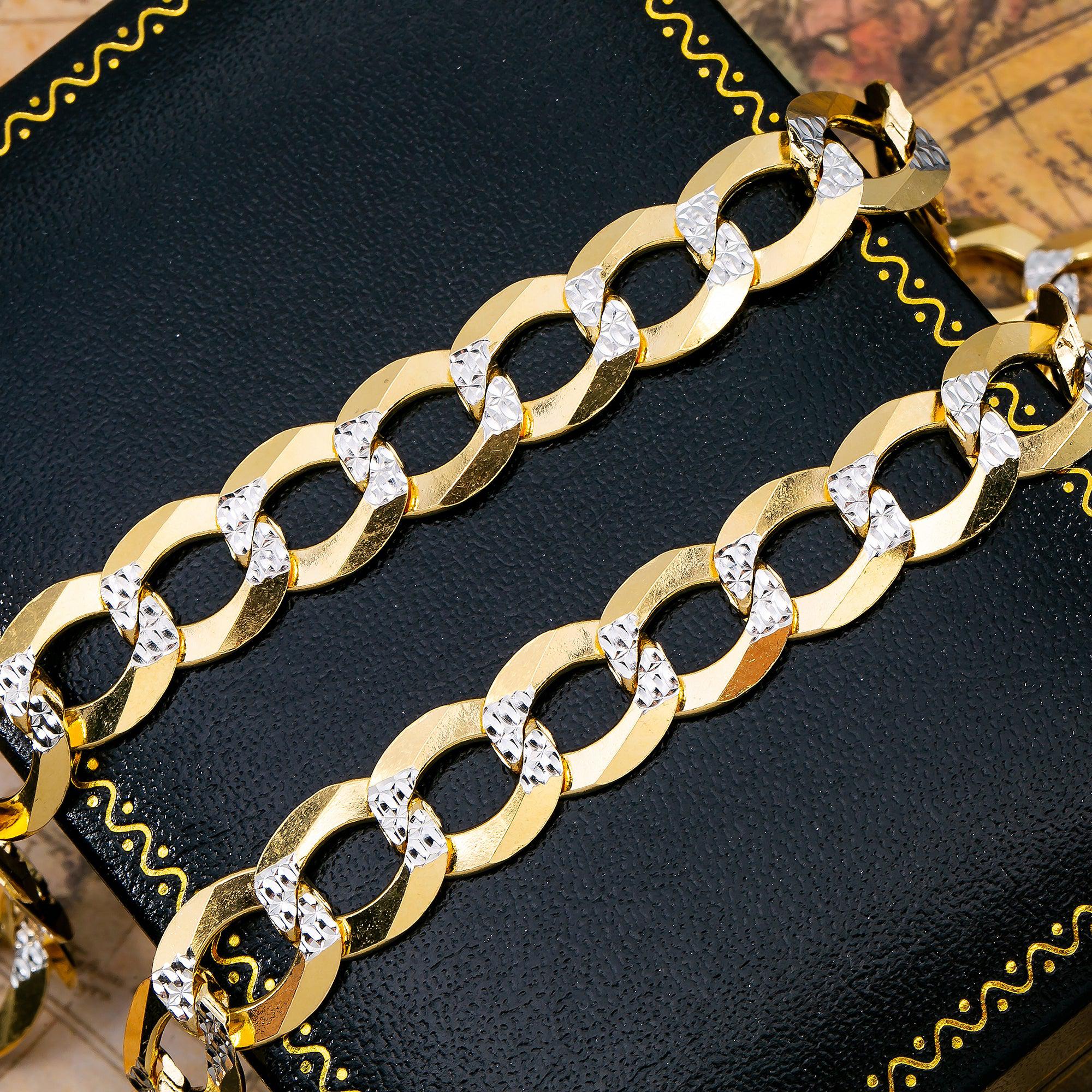14K Yellow Gold 11.35mm Open Link Dia Cut Cuban Chain Available In Sizes 18"-26"