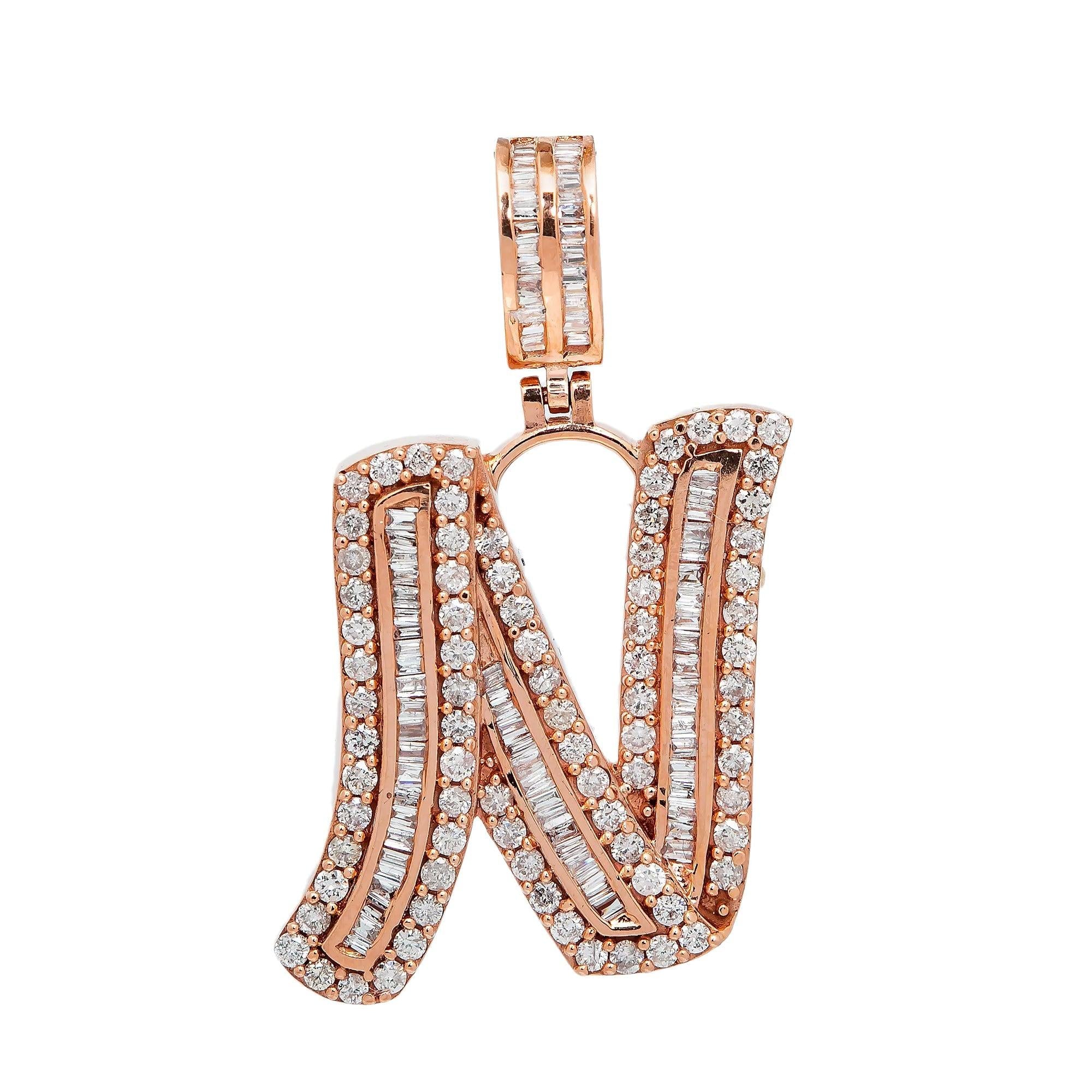 14K ROSE GOLD DIAMOND LETTER N PENDANT 1.29 CT