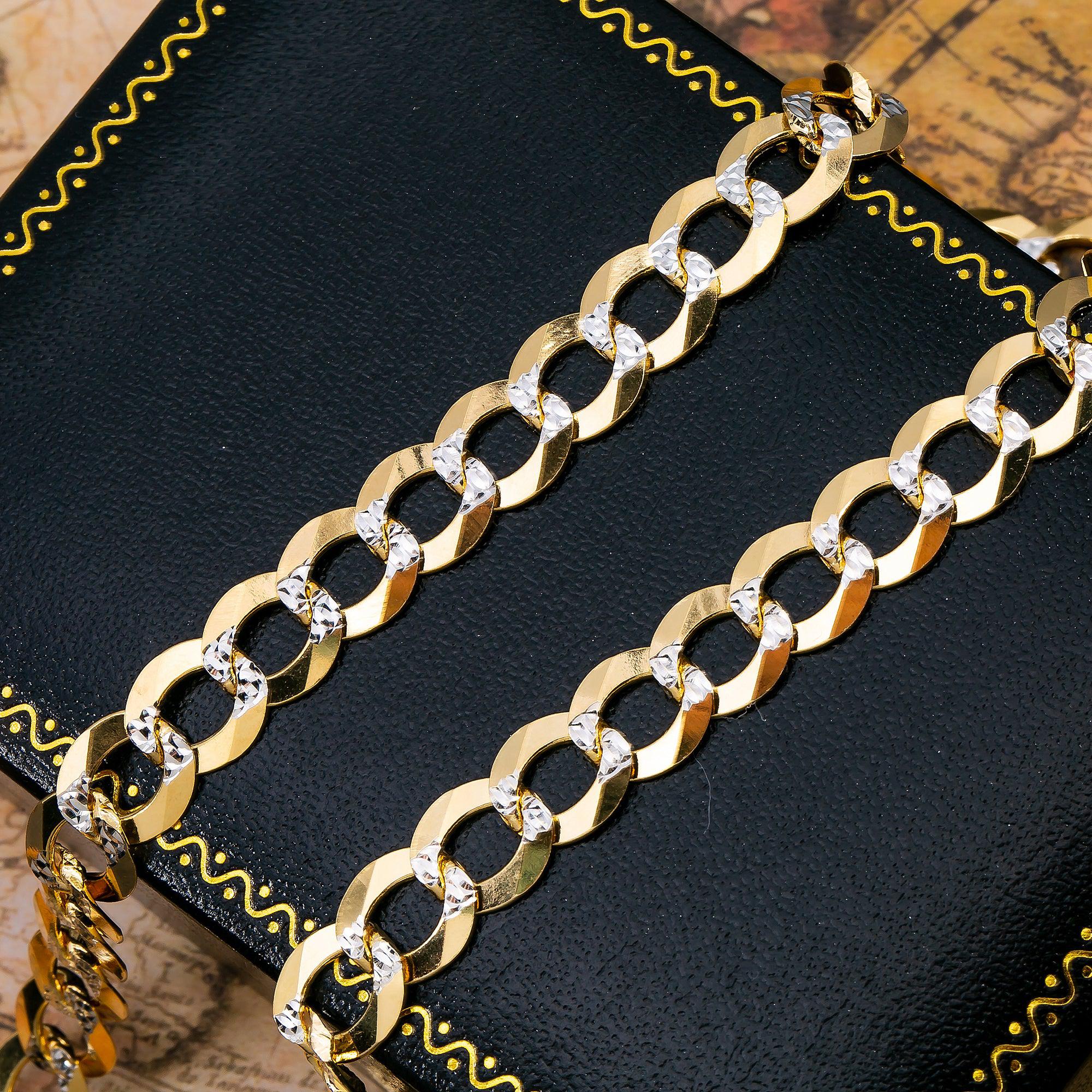 14K Yellow Gold 10mm Dia Cut Open Cuban Link Chain