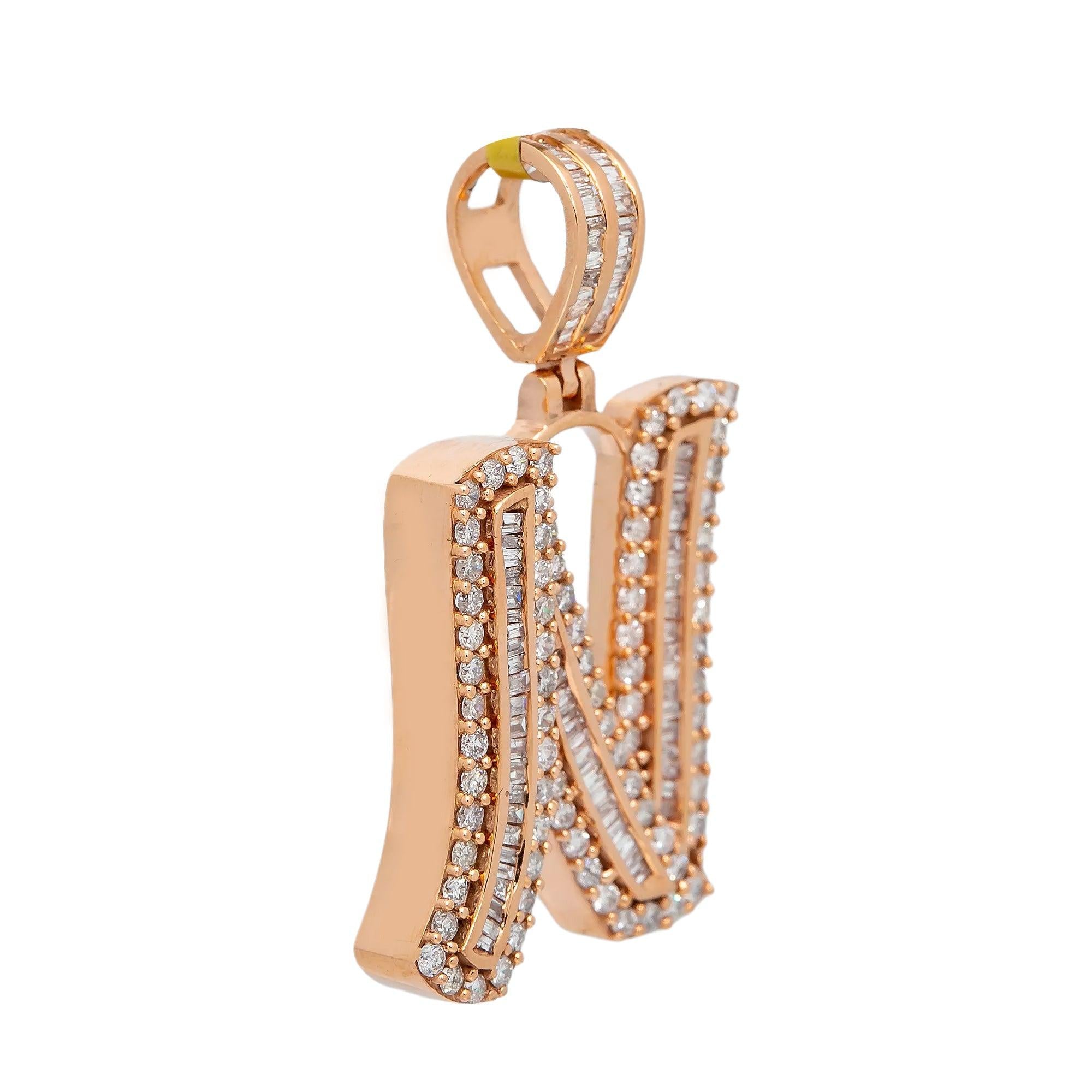 14K ROSE GOLD DIAMOND LETTER N PENDANT 1.29 CT