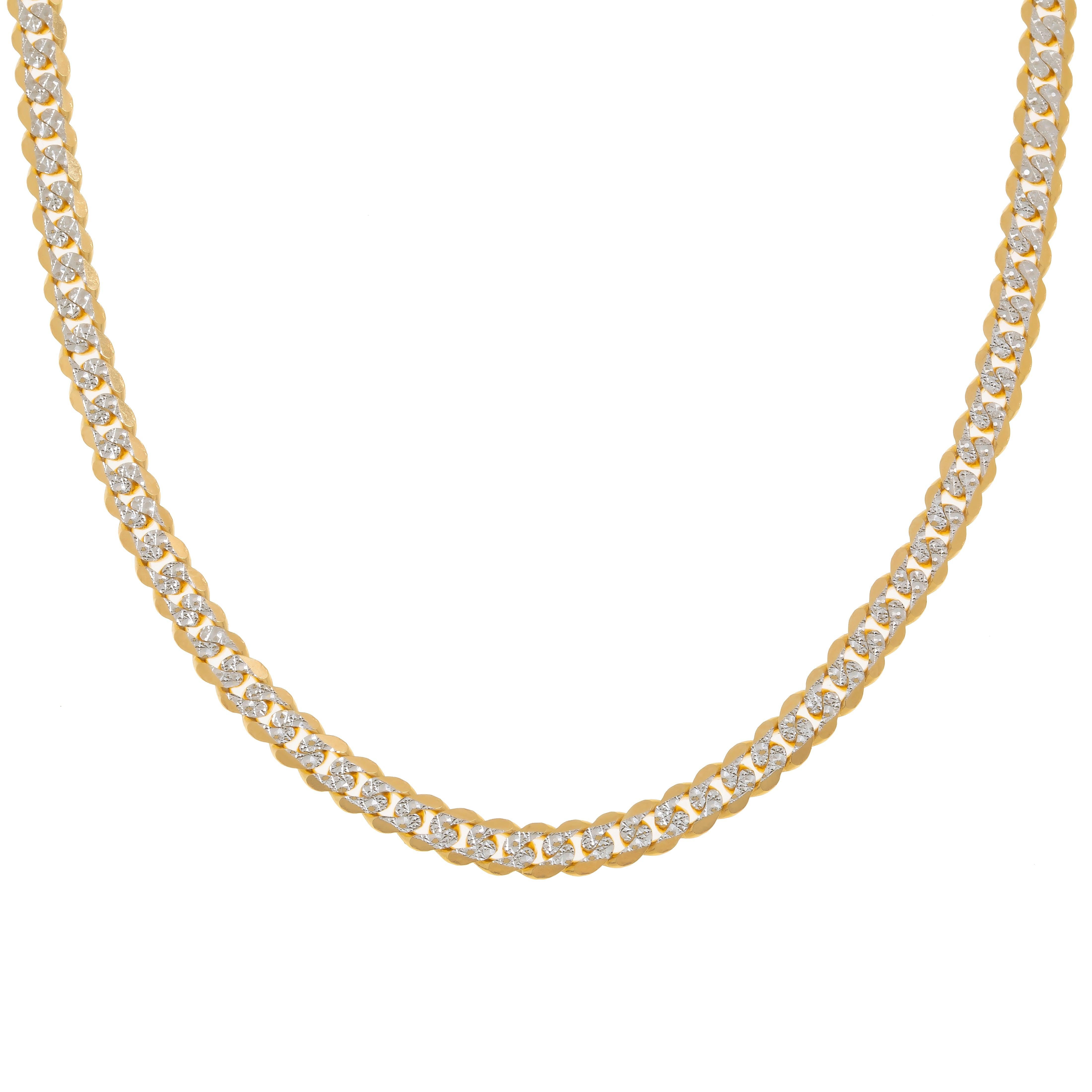 14K GOLD FLAT DIAMOND CUT 7MM OPEN CUBAN LINK CHAIN
