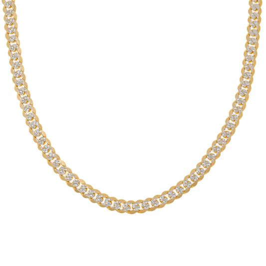 14K GOLD FLAT DIAMOND CUT 7MM OPEN CUBAN LINK CHAIN