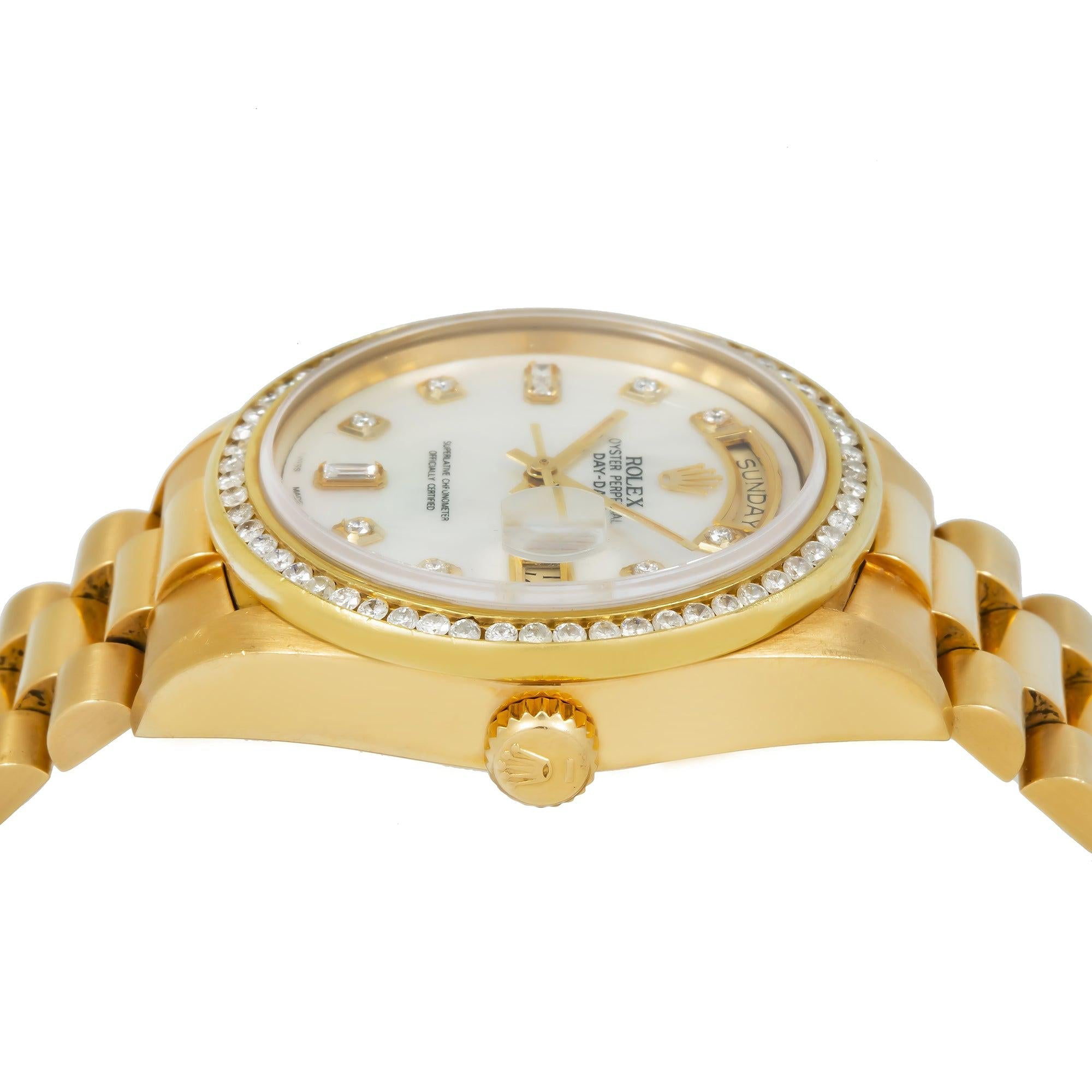 Rolex Day-Date 18038 36MM Mother Of Pearl Diamond Dial With Yellow Gold Diamond Bezel