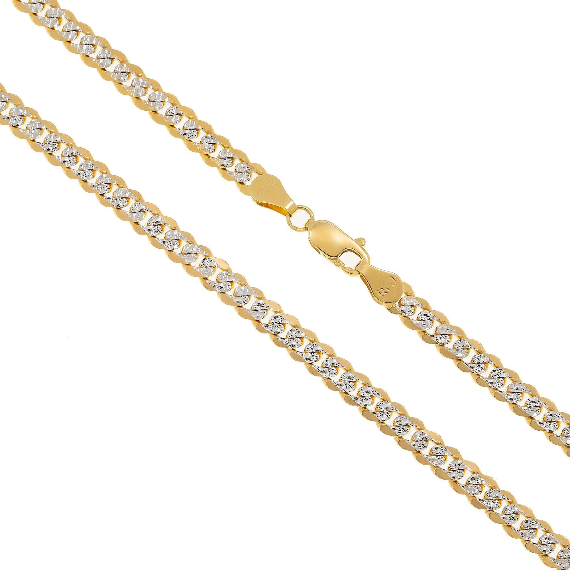 14K GOLD FLAT DIAMOND CUT 7MM OPEN CUBAN LINK CHAIN