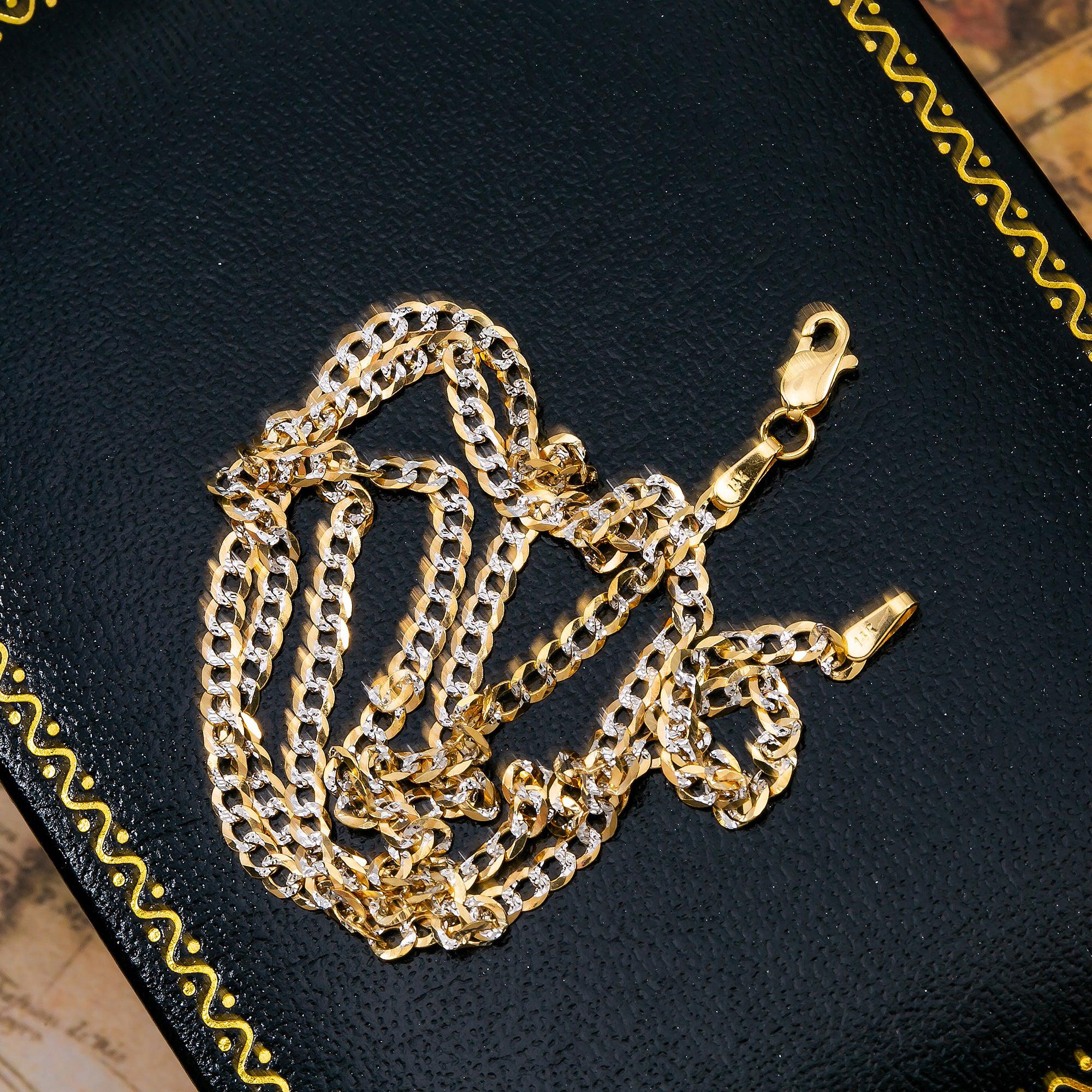 14K Hollow Yellow Gold Diamond Cut 3mm Open Cuban Link Chain Available In Sizes 18"-26"