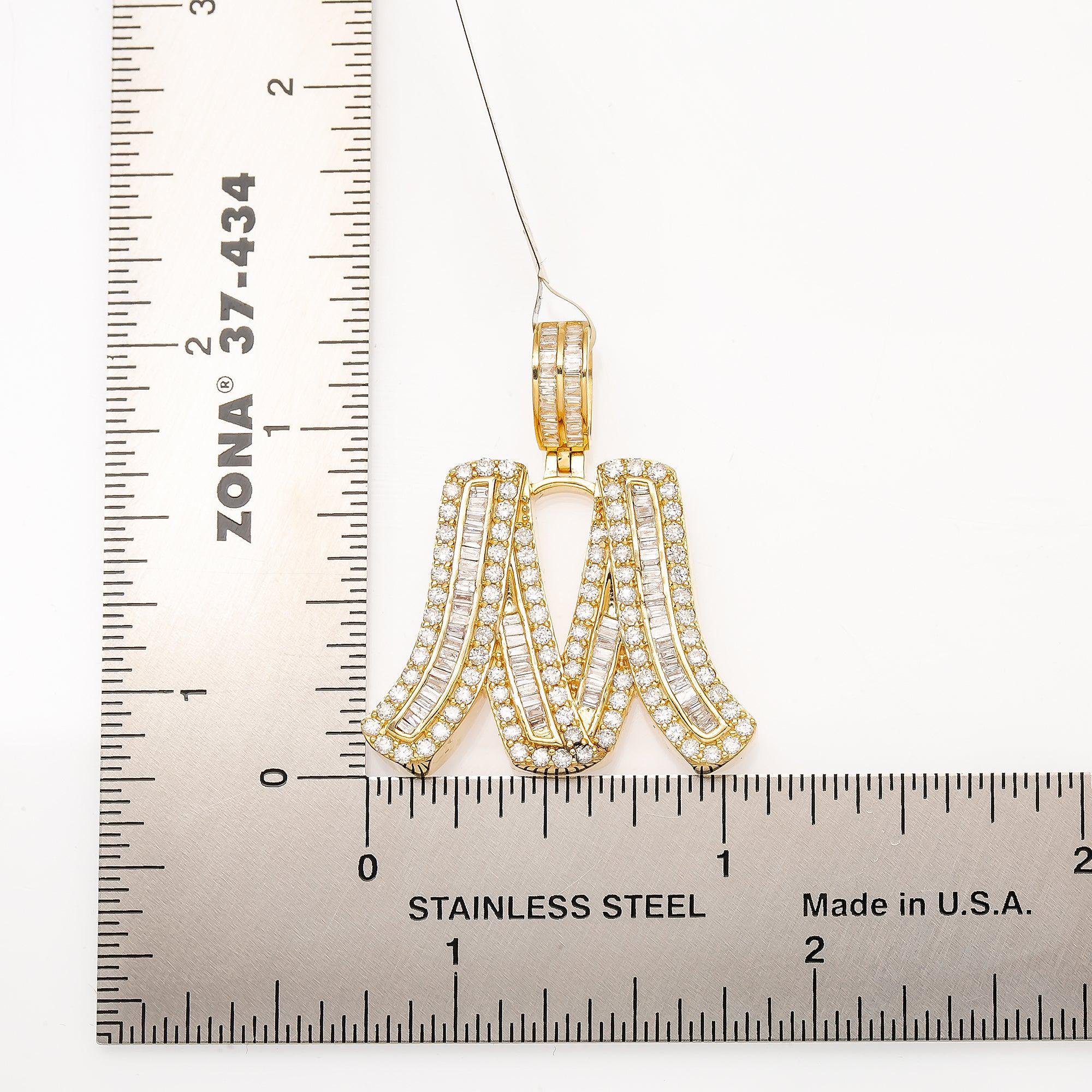 14K YELLOW GOLD DIAMOND LETTER M PENDANT 1.48 CT
